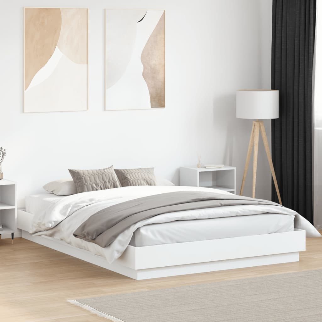 furnicato Bettgestell Bett in Weiß 203 x 123 x 23 cm mit robustem Holzgestell (1-tlg)