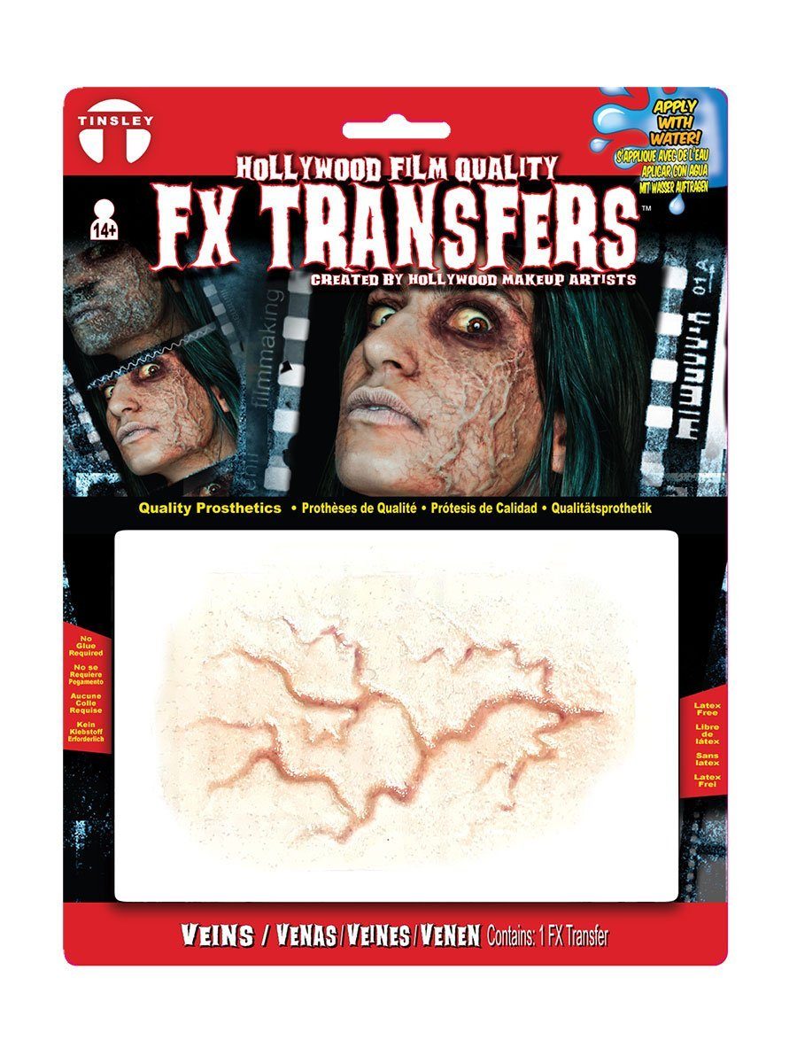 Tinsley Theaterschminke Hervortretende Adern 3D FX Transfers, Oscarprämierte Spezialeffekt-Wunden für Dein Halloween Make-up