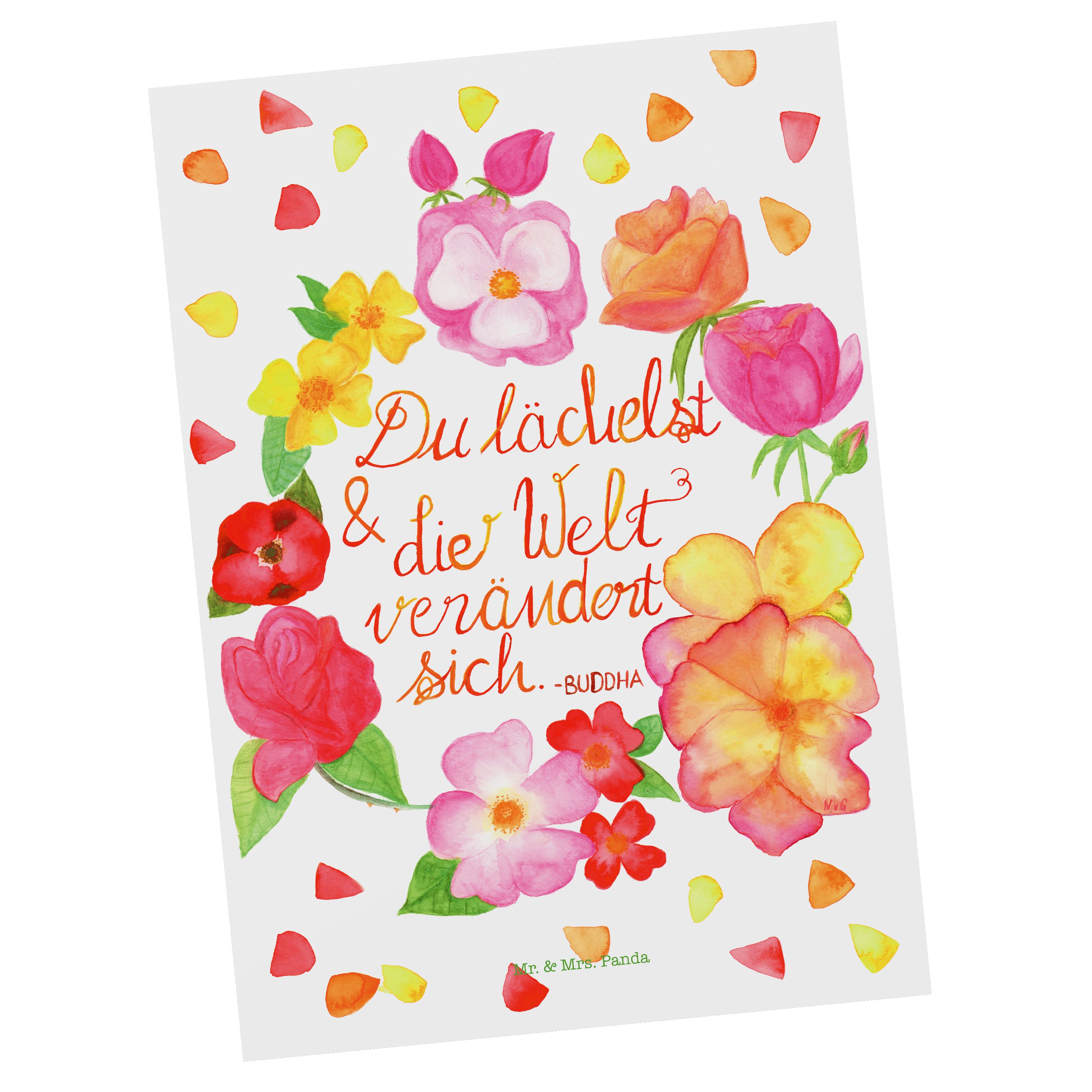 Mr. & Mrs. Panda Postkarte Du Lächelst Geschenk, Zitat schön