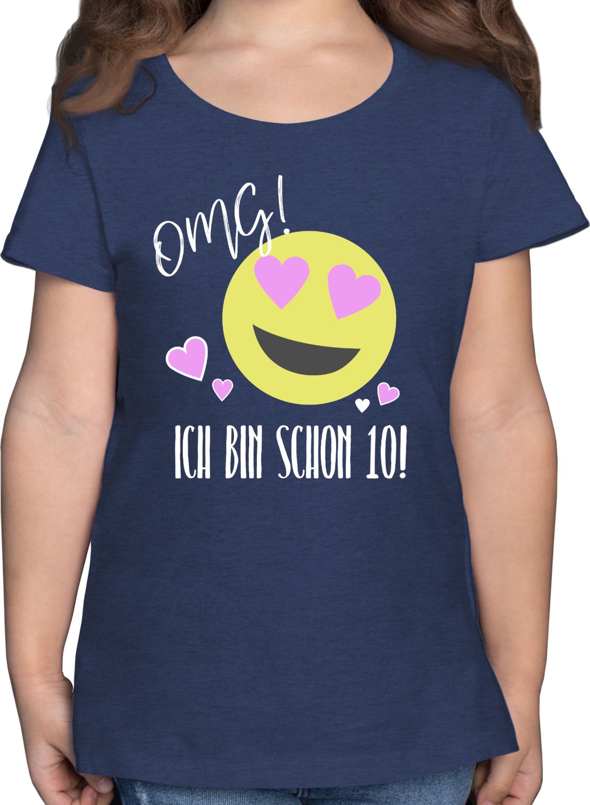 OMG T-Shirt Emoticon 10. Dunkelblau zehn schon Geburtstag Ich bin 3 Meliert Shirtracer