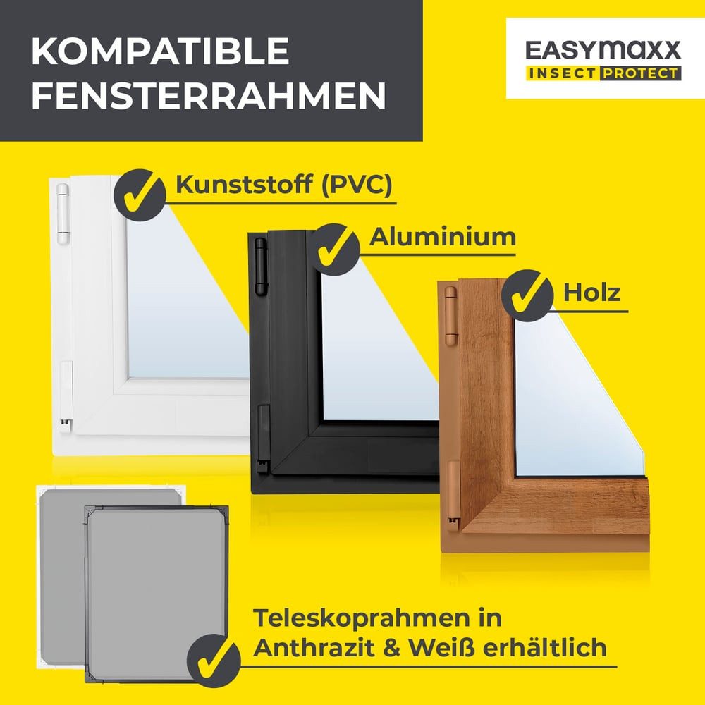 EASYmaxx Insektenschutz-Fensterrahmen Insect Protect, Teleskop-Insektenschutzgitter, weiß, (2-St), Fliegengitter Fenster, mit vormontierten Rahmen, Insektenschu – Bild 5 von 5