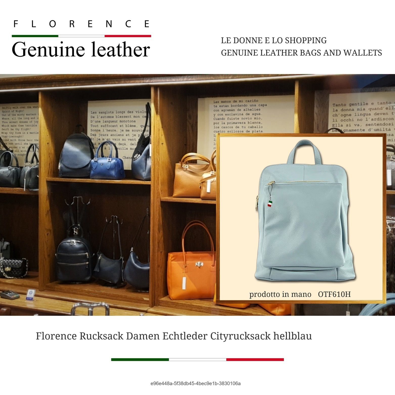 FLORENCE Cityrucksack Florence Damen Rucksack Echtleder (Cityrucksack), Damen Tasche Echtleder hellblau, Made-In Italy