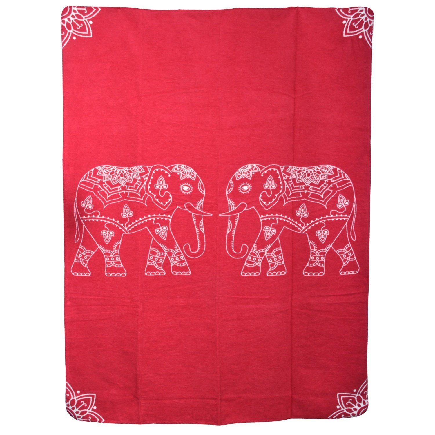 Wolldecke Yogadecke Elefanten 150 x 200 cm, yogabox, regional hergestellt rot / natur