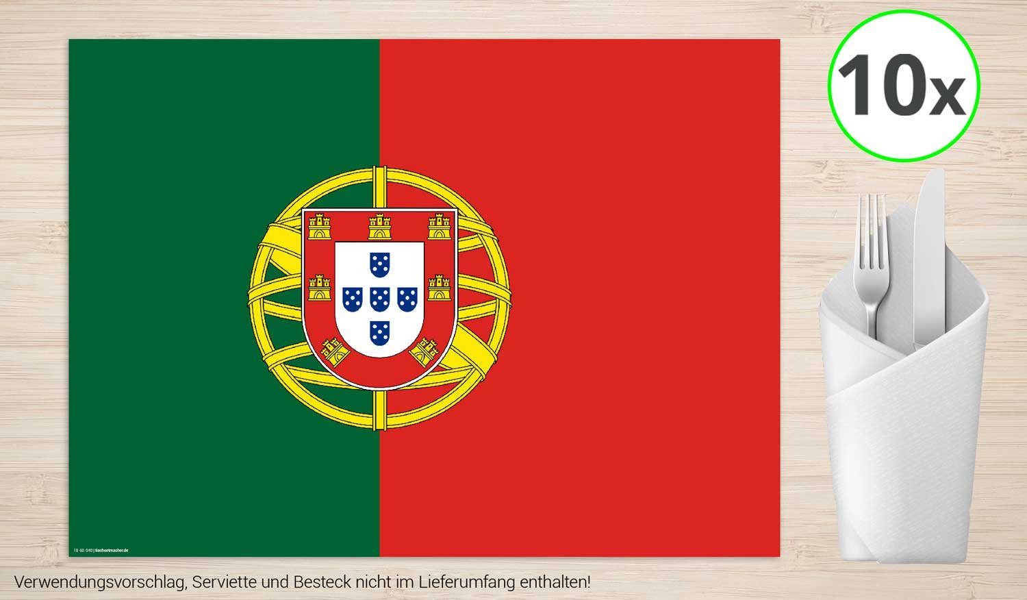 Platzset, Tischsets I Platzsets - Portugal Flagge - 10 Stück aus hochwertigem Papier 44 x 32 cm, Tischsetmacher, (10-St)