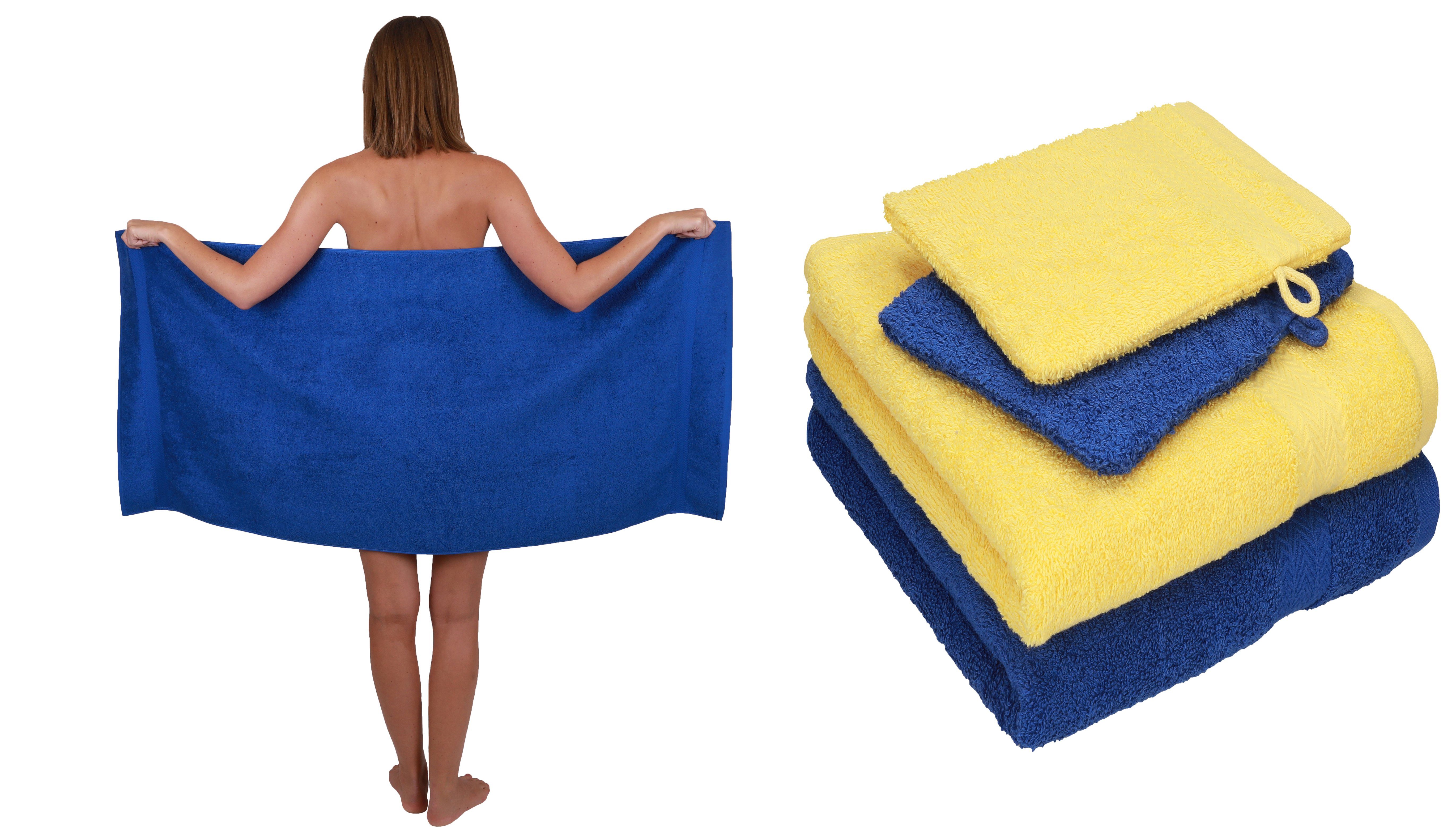 Betz Handtuch Set 5 TLG. Handtuch Set Single Pack 100% Baumwolle 1 Duschtuch 2 Handtücher 2 Waschhandschuhe, 100% Baumwolle royalblau-gelb