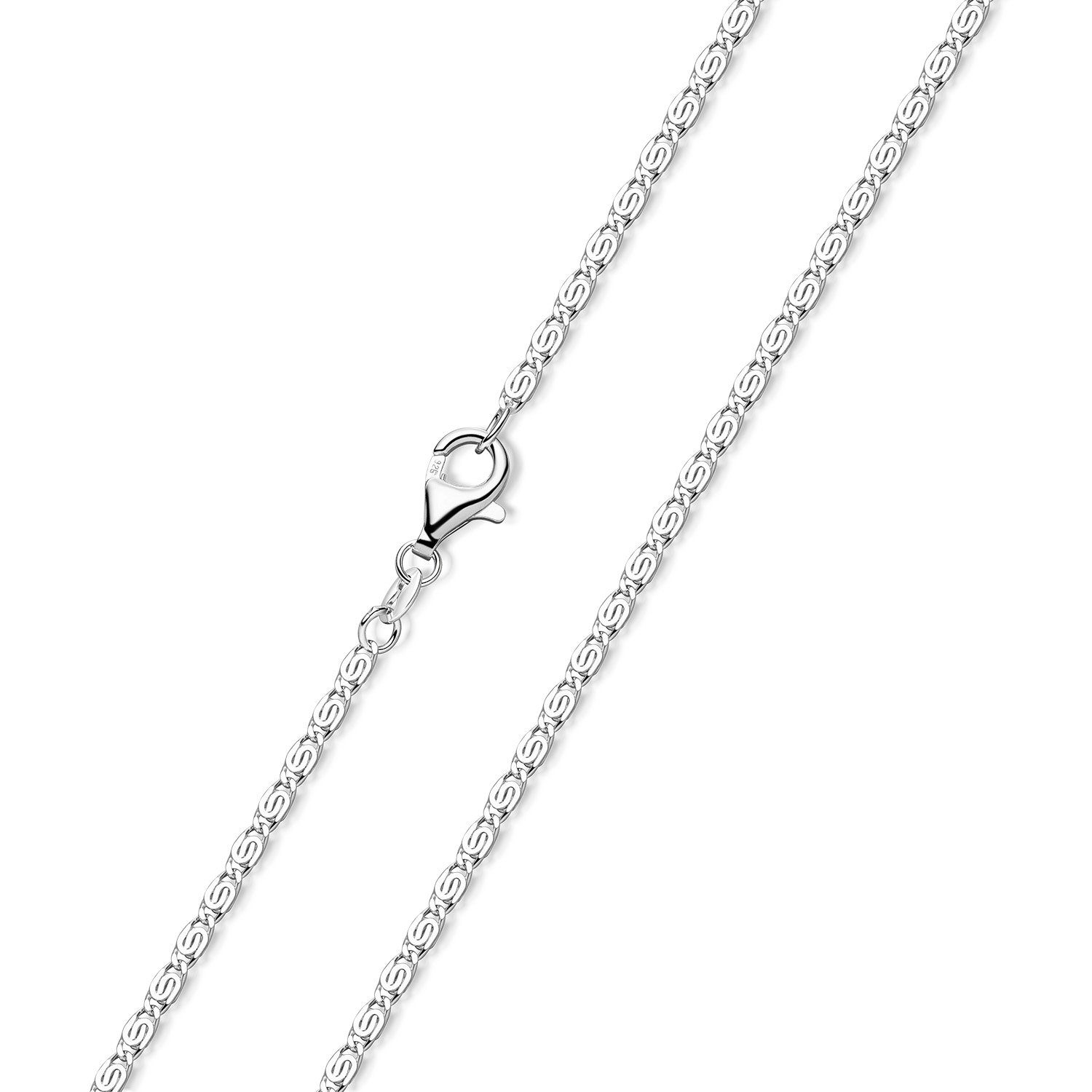 Materia Silberkette Damen Herren Silber S-Panzerkette 1,8mm diamantiert K44, 925 Sterling Silber