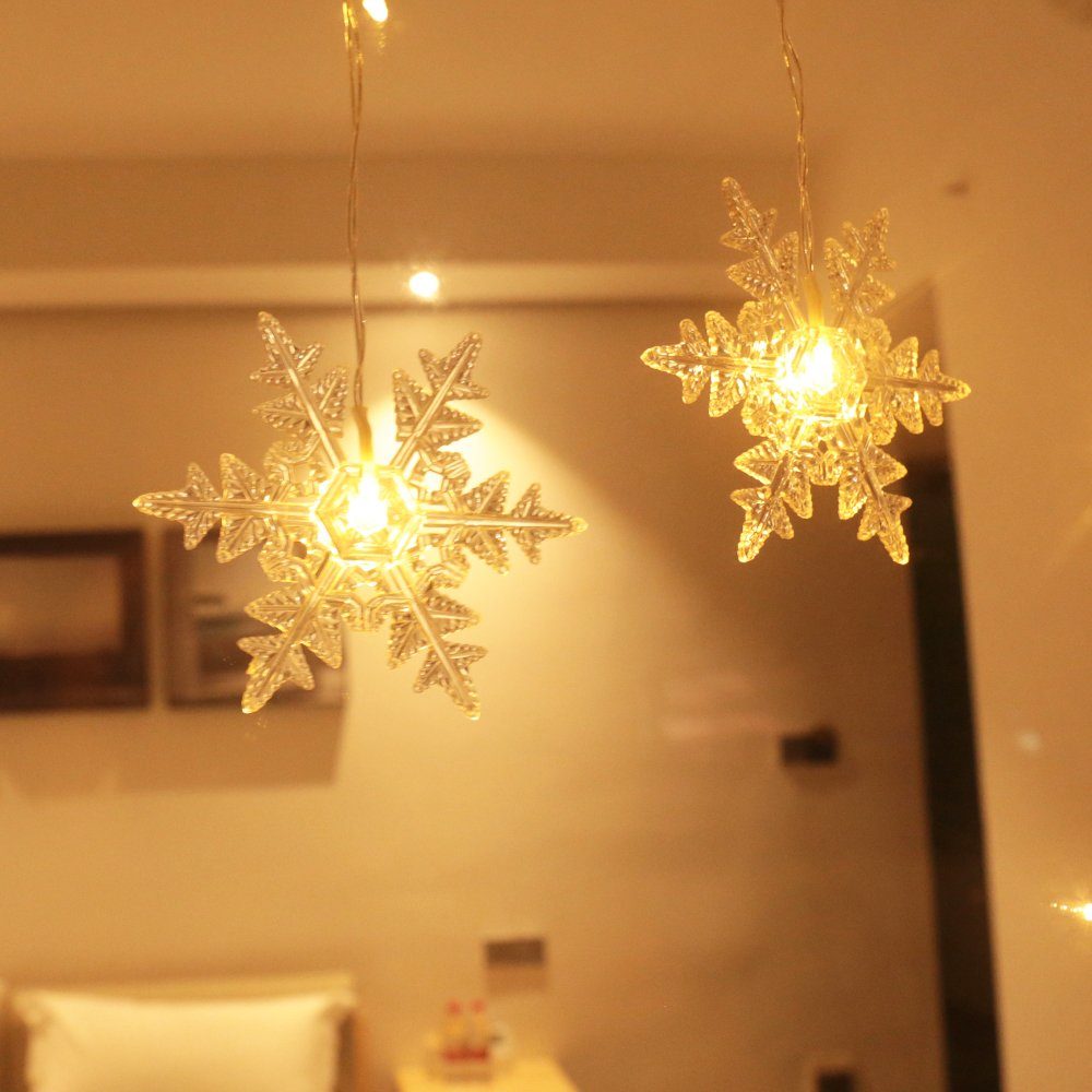 Rosnek LED-Lichterkette Speicherfunktionen und Märchen Schneeflocke Lichter, verschiedene String 8 Party, für Weihnachten LED Vorhang Warmweiß Modi