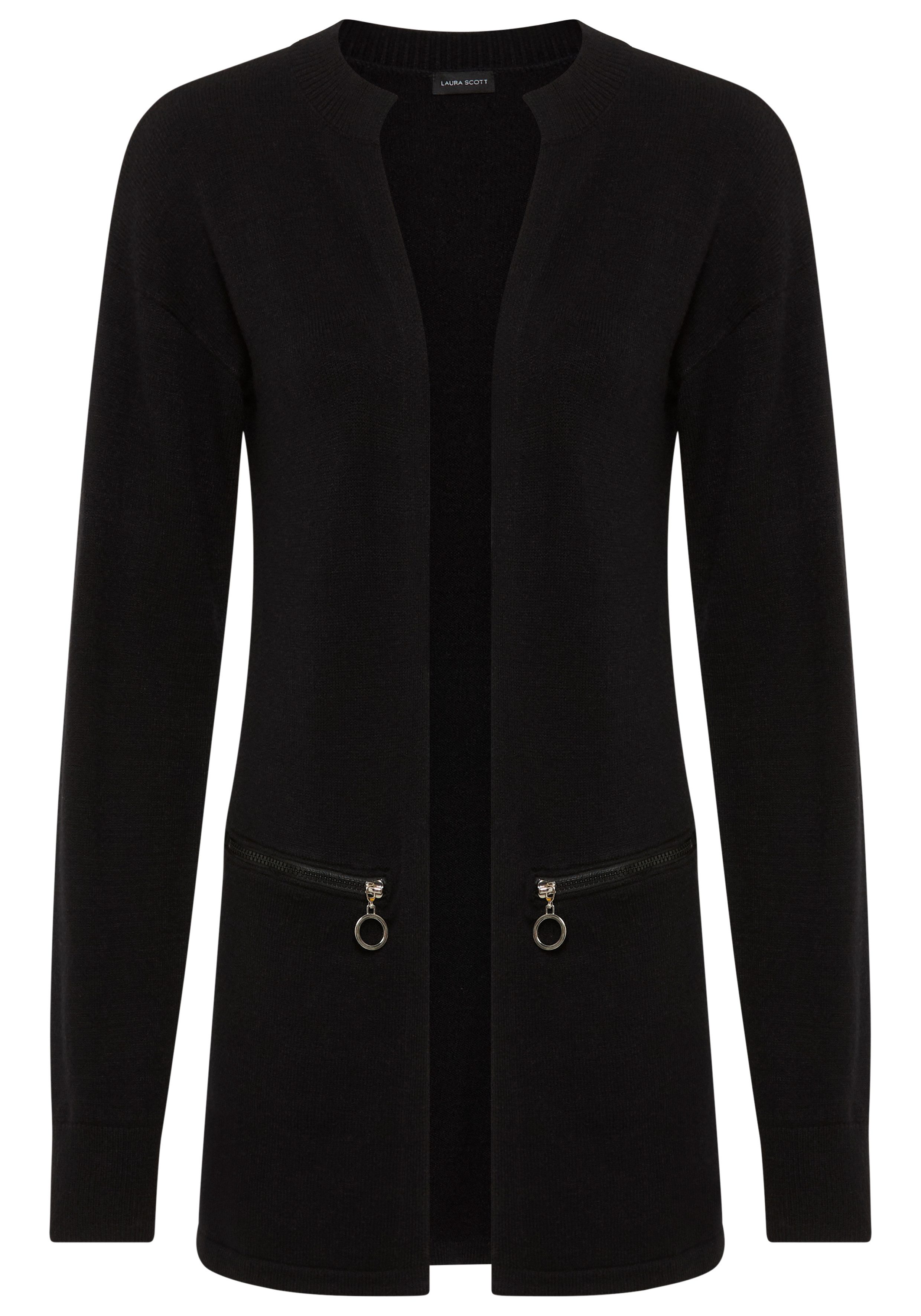 Laura Scott Strickjacke kuscheliger Übergangsstrick in lässiger Langform mit Zipperdetails