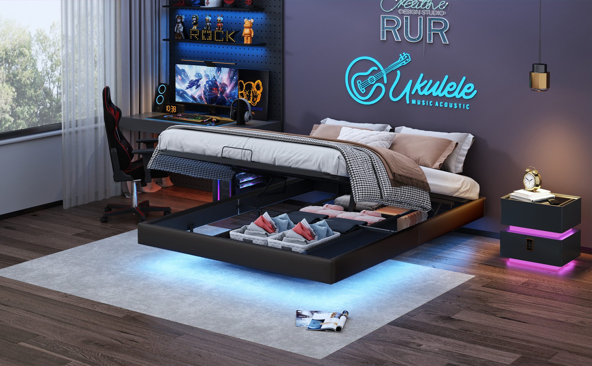 Furnishings Home Polsterbett Stauraumbett Doppelbett Gaming günstig online kaufen