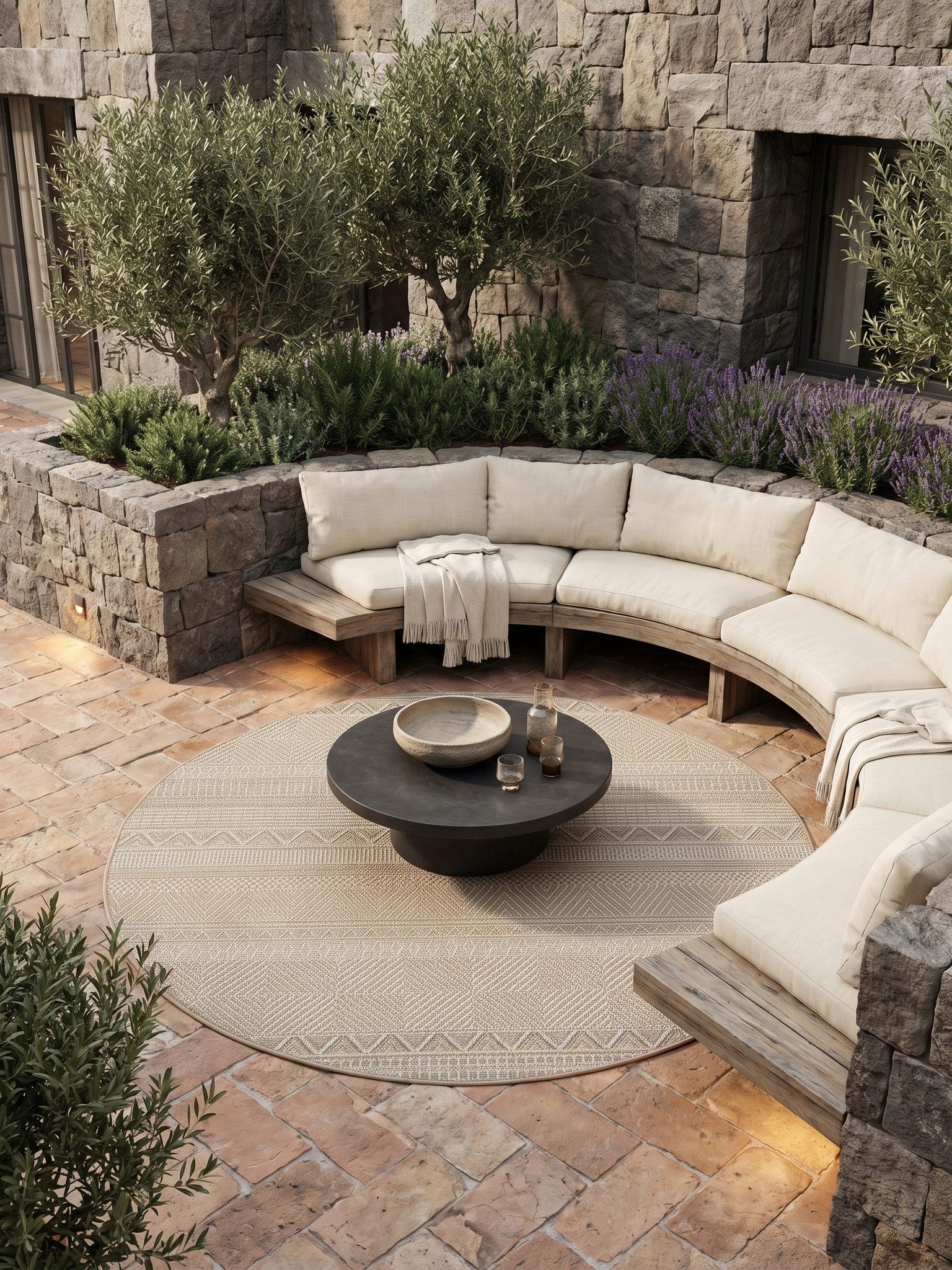 KADIMA DESIGN Teppich VENTOUX Wetterfest UV-Beständig Balkon Waschbar Strapazierfähig, Rund, Höhe: 5 mm, Beige, 80x80 cm, Outdoor Balkonteppich Terrasse Pflegel – Bild 3 von 5
