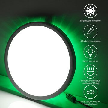 LETGOSPT Deckenleuchte LED Deckenlampe, 28W RGB Farbwechsel mit Fernbedienung Dimmbar, LED fest integriert, 3000K-6000K-4500K-Nachtlicht-RGB, mit einstellbare, RGB-Hintergrundbeleuchtung, Ultra Dünn Ø2,5CM