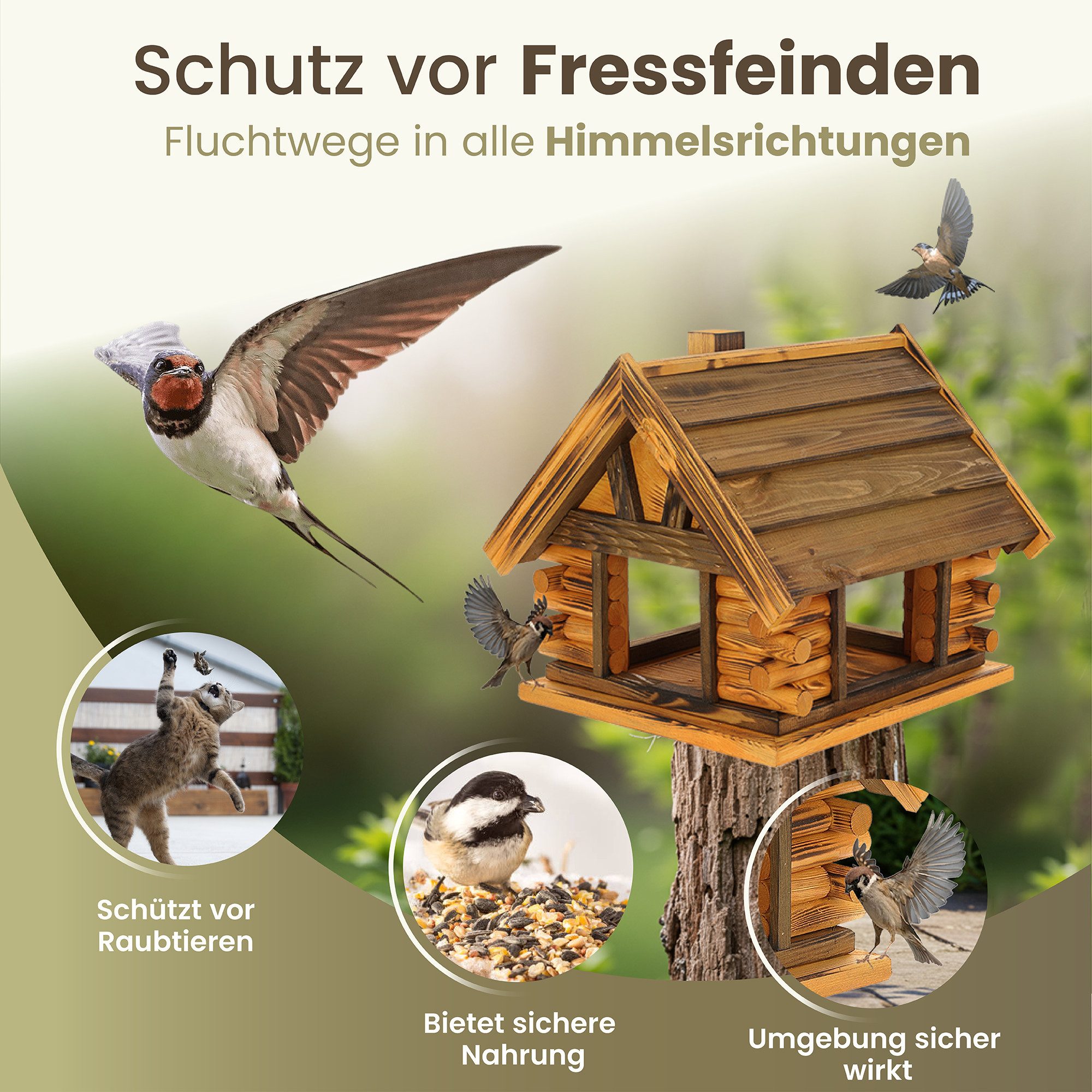 MAZUR Futterstation Vogelfutterhaus aus massivem Holz – Wetterfeste Futterstation, Futterspender für Wildvögel im Garten
