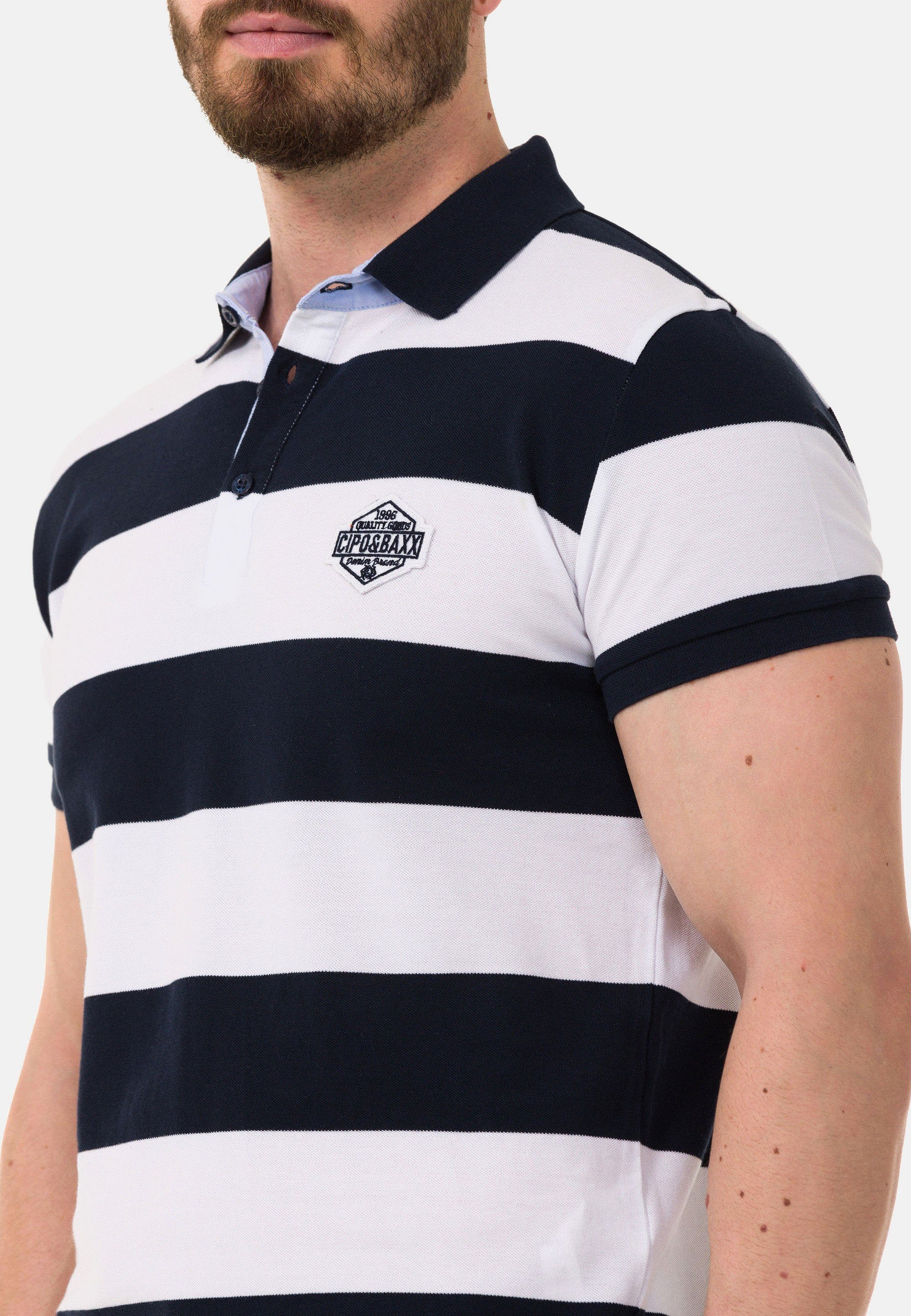 Cipo & Streifenmuster Baxx blau-weiß Poloshirt mit breitem