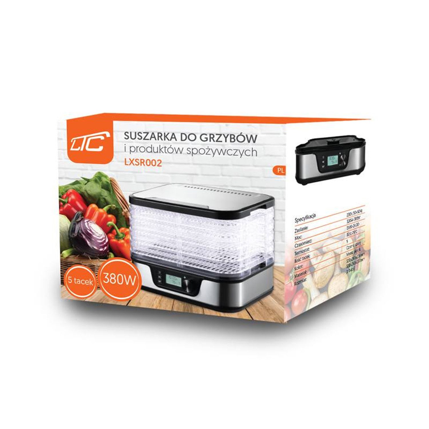 LTC Dörrautomat Trockner für Pilze, Gemüse und Obst 380W 5 Fächer 380 W, einstellbare Leistung, rutschfester Boden, mit Display