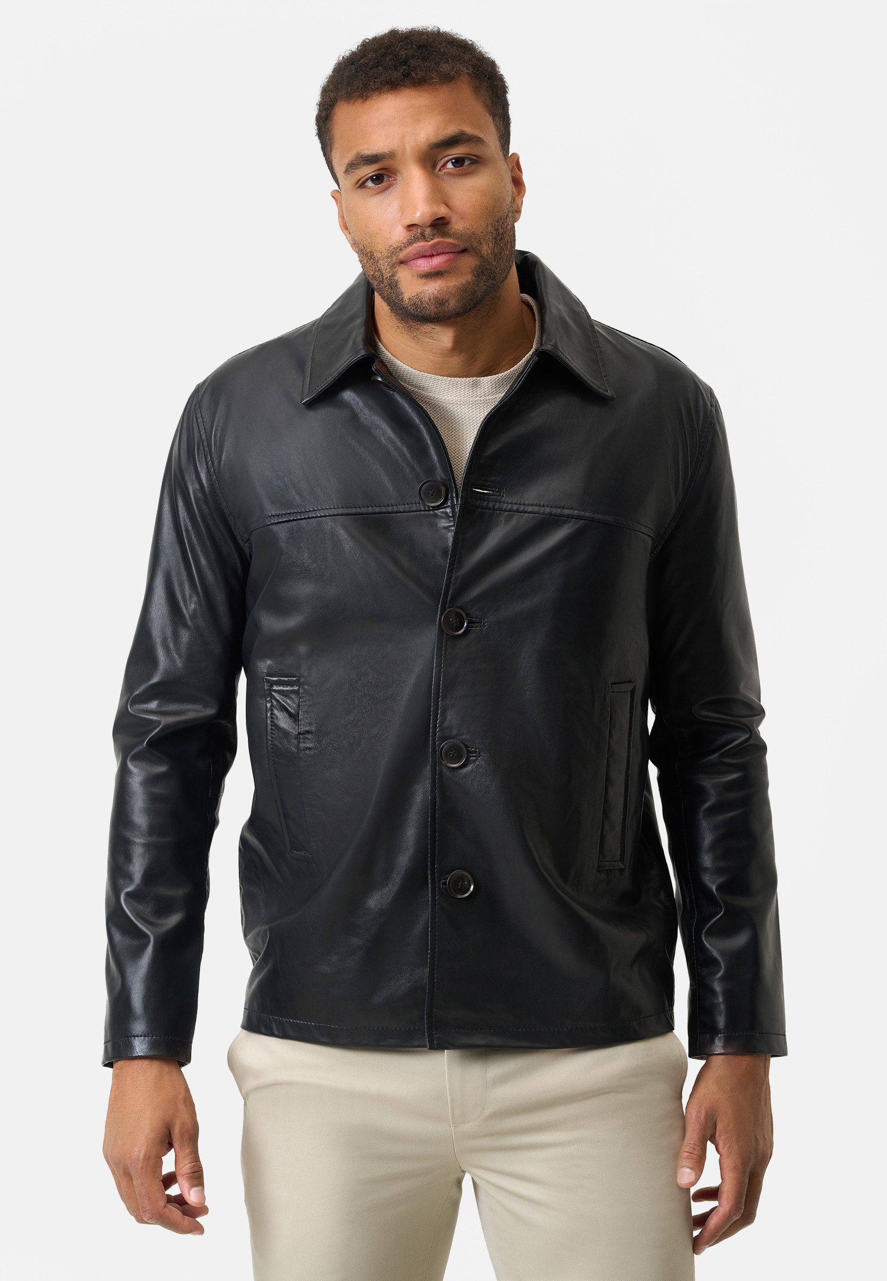 RICANO Lederjacke Massimo Klassische Lederjacke mit Hemdkragen für Herren