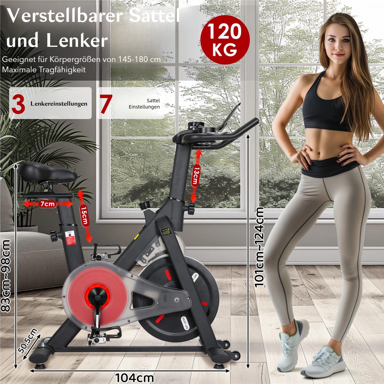 TLGREEN Heimtrainer Fahrrad Magnetwiderstand,Leises Hometrainer Fahrrad mit Pulsmessung, (LCD-Monitor, Verstellbarer Lenker und Sattel), Spinning-Bike, Indoor Fitnessbike für Zuhause, Bis 120kg