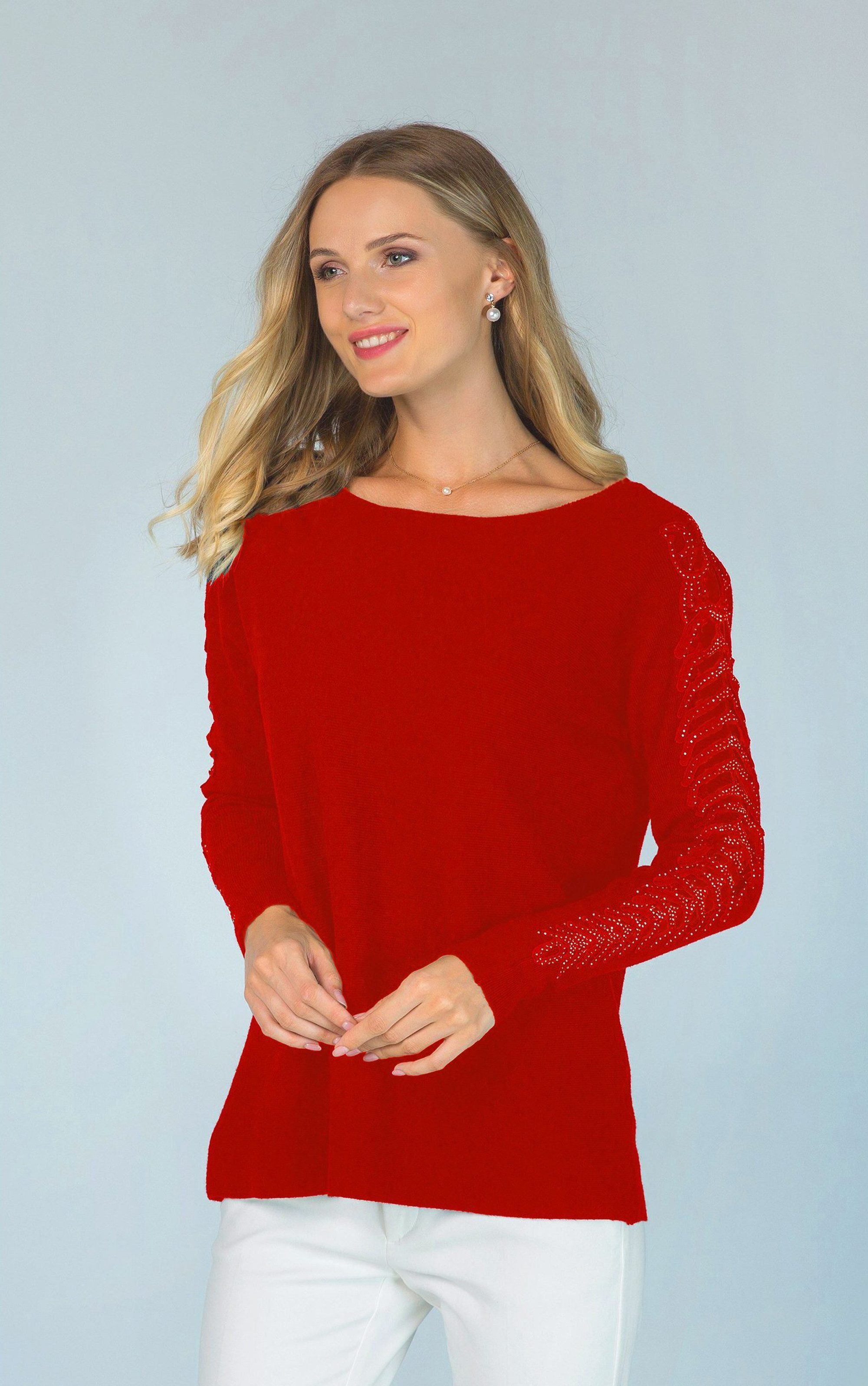 Passioni Strickpullover mit offenen gerippten Ärmeln günstig online kaufen