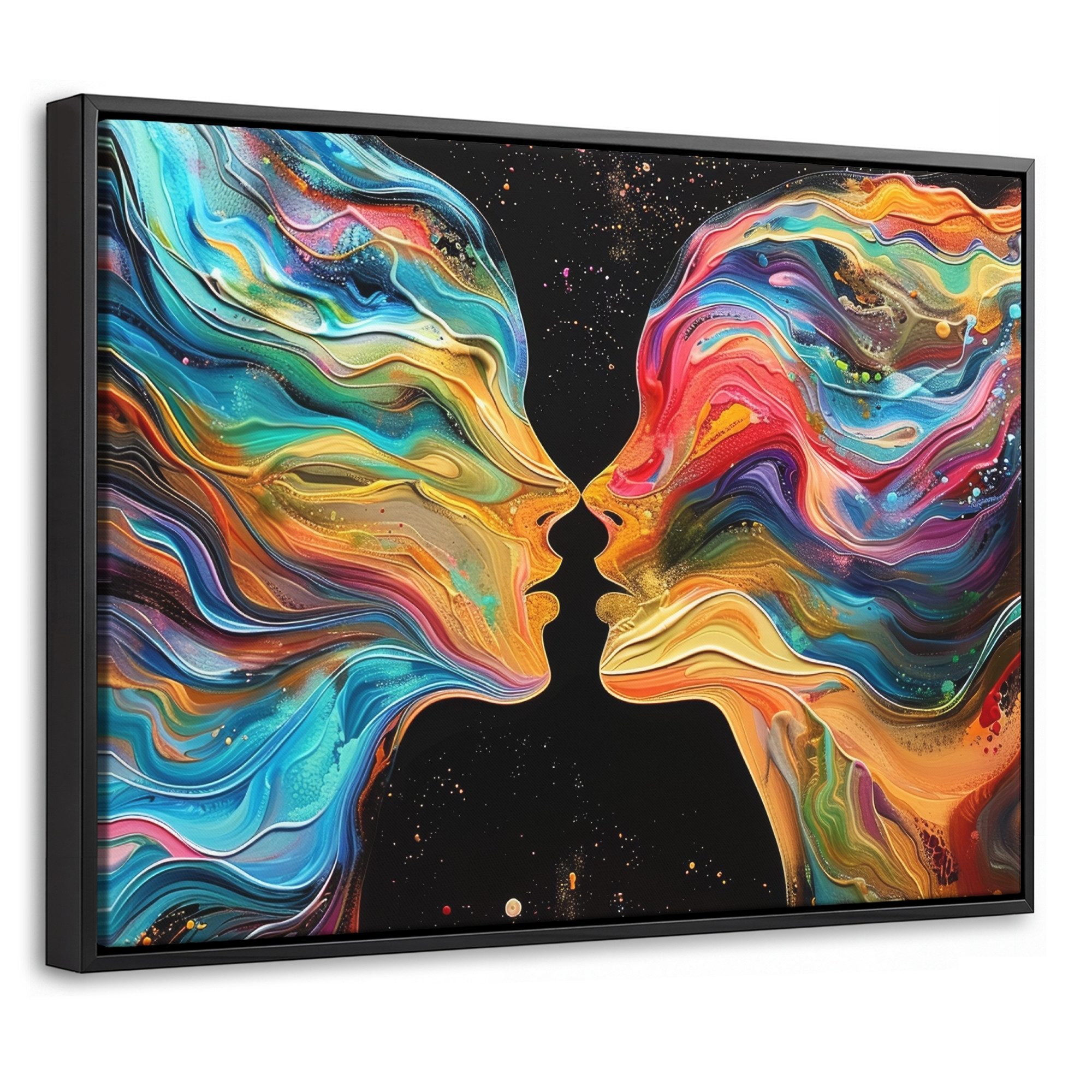 OneMillionCanvasses® Leinwandbild mit Rahmen - Kunst - Bunt - Frau - Kunst - Abstrakt - Gesichter, Fotodruck (1 St), Wandbild mit Schattenfugenrahmen, Aufhängefertig, Wand Deko 40x30cm
