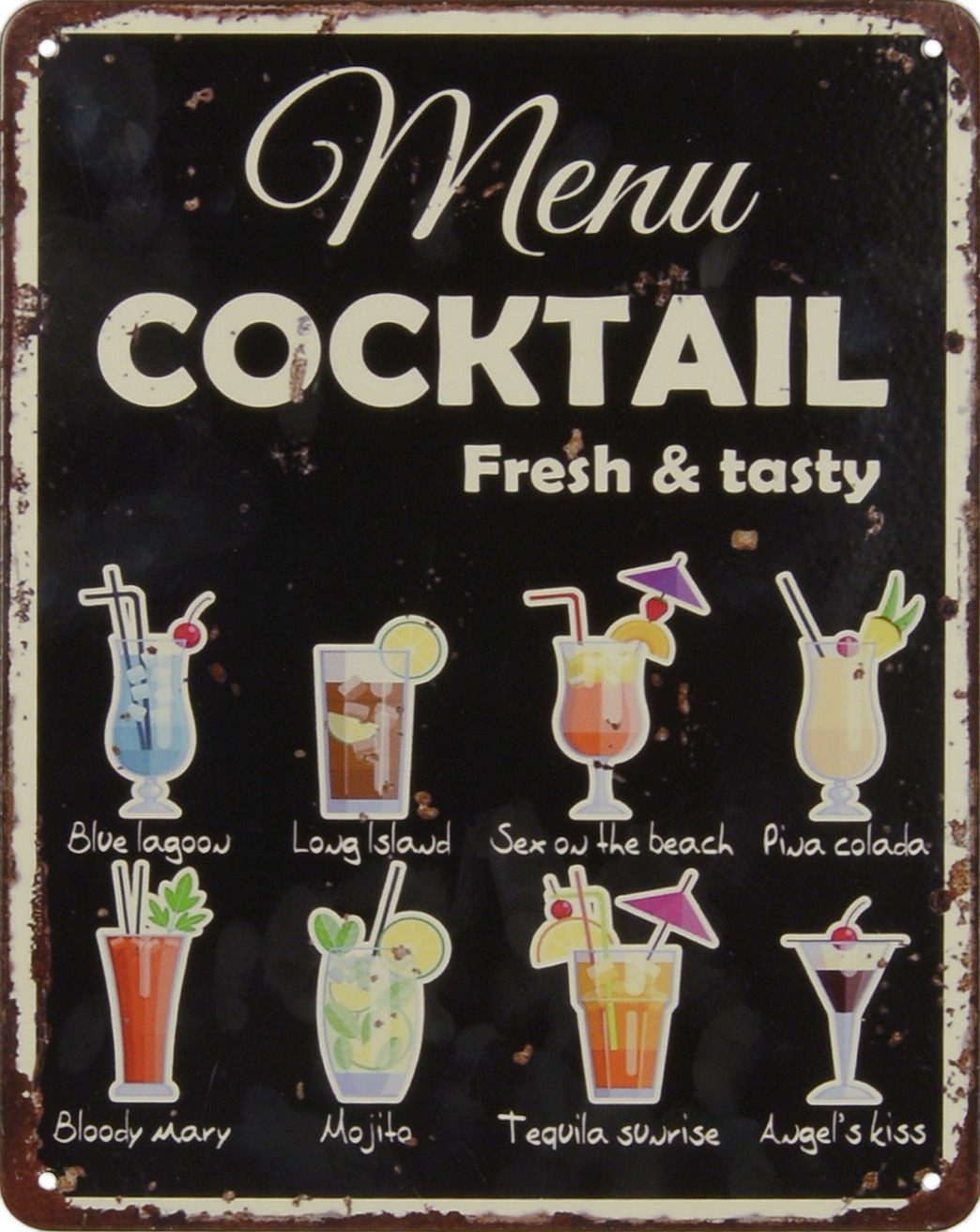 Aubaho Dekoobjekt Blechschild Cocktail Bar Restaurant Replikat Retro Design Dekoration