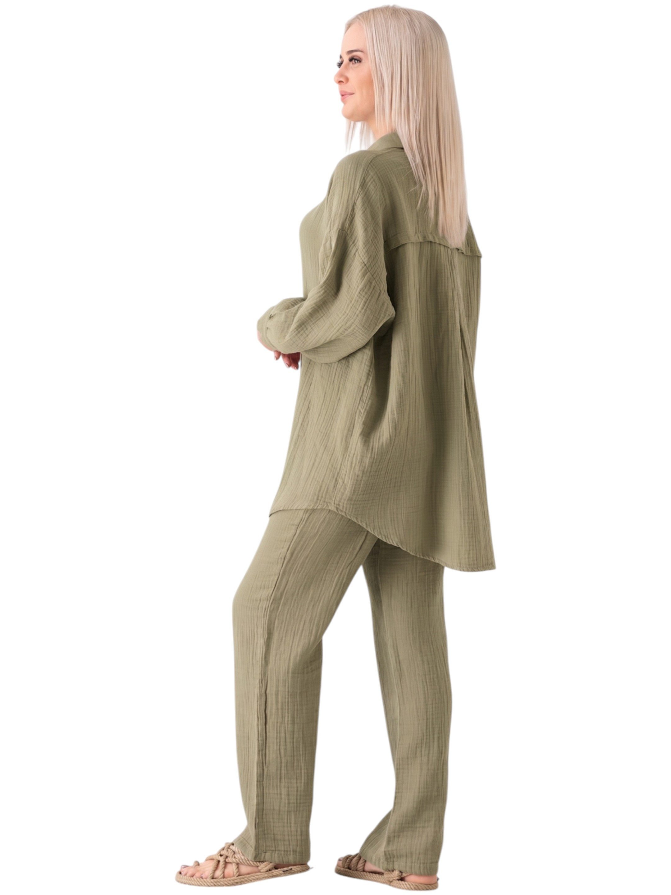 WENOR Hemdbluse Oversize Musselin Hemd 100 % Baumwolle, Kokosknöpfe, Einheitsgröße Nachhaltiger Kokosknopf, luftige Oversize-Passform