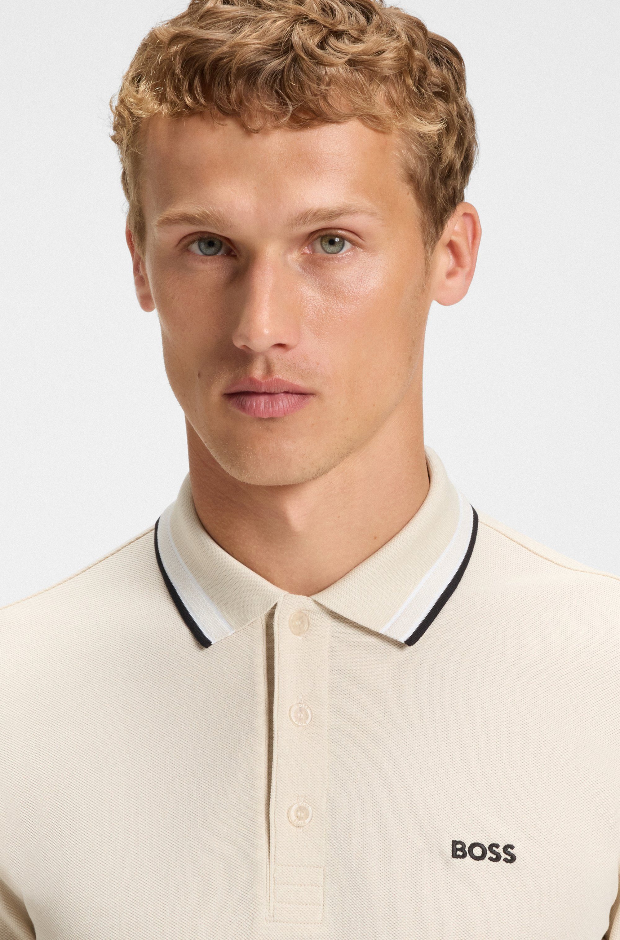 BOSS GREEN Langarm-Poloshirt Plisy mit Streifen am Kragen günstig online kaufen