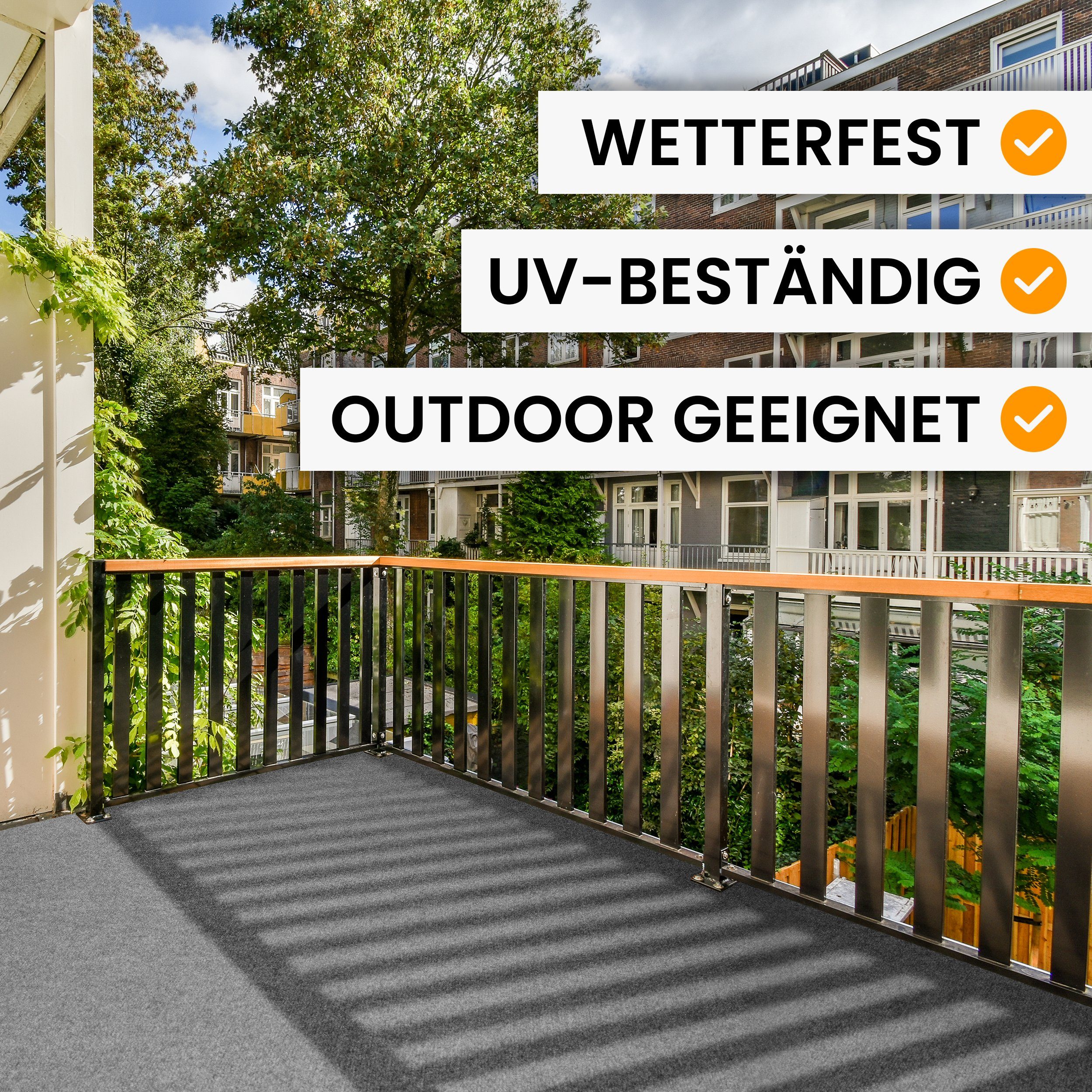 comflor Outdoorteppich Balkon Teppich, Rasenteppich o. Kunstrasen mit Noppen als Meterware, wasserfest - mit Antirutschnoppen - UV-stabil - ideal für Balkone