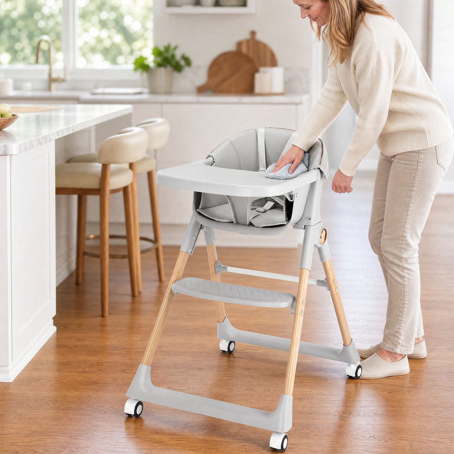 oyajia Hochstuhl Kinderstuhl Stuhl Baby Kinderstuhl Klappbar mit Esstablett (Babystuhl mit Tablett und 5-Punkt-Gurt, Fußstütze, Einfach zu Reinigen), ab 6 Monaten bis 3 Jahren