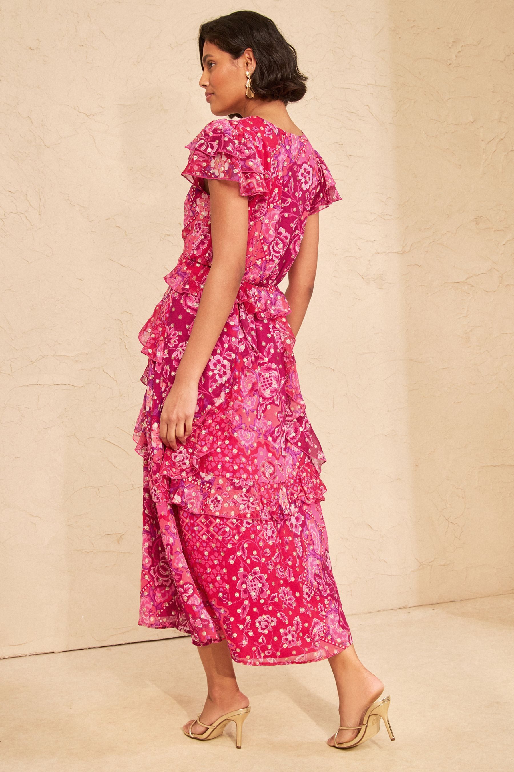 Love & Roses Midikleid Love & Roses Chiffon-Midikleid mit Falten (1-tlg)