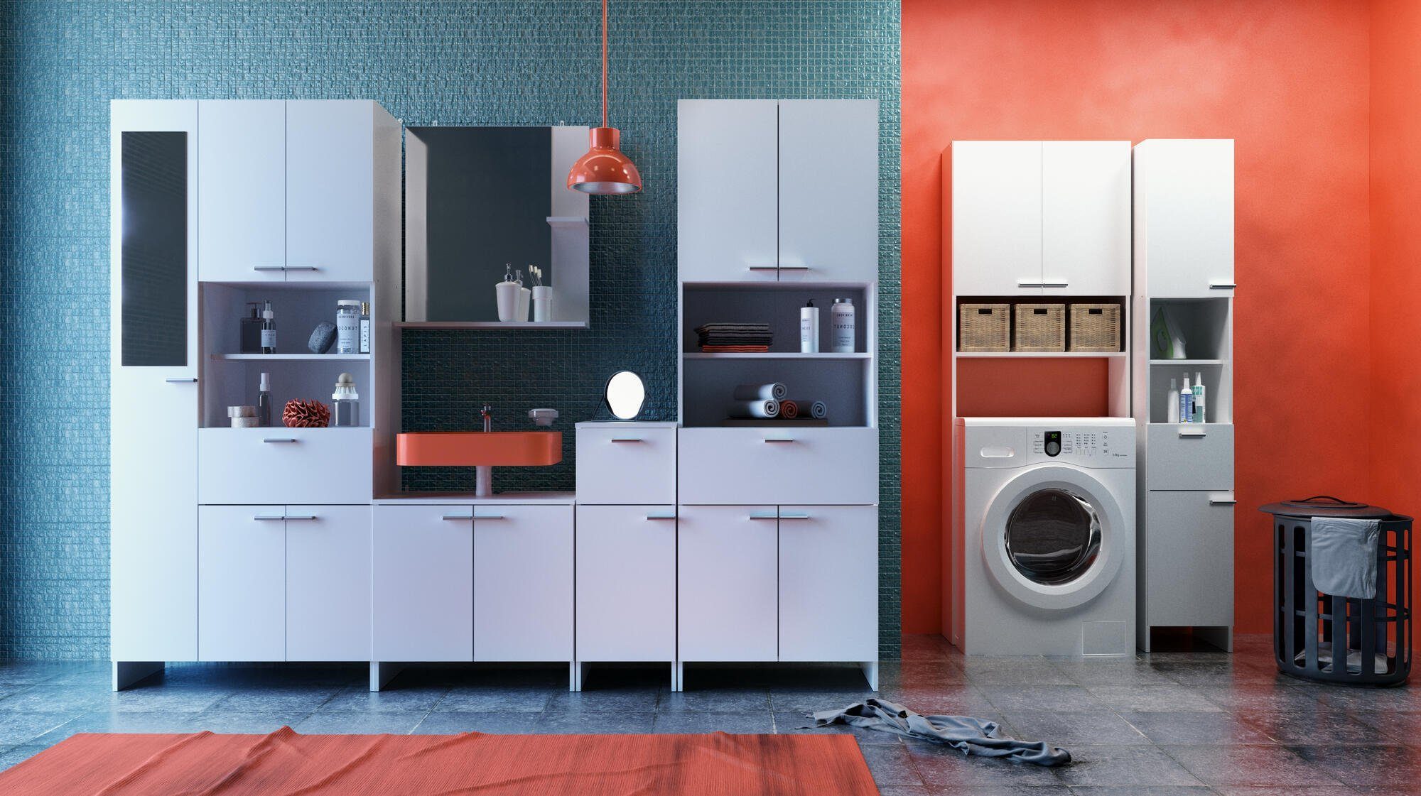 habeig Badezimmerspiegelschrank Badschrank weiß Hochschrank Spiegel Coral weiß Kommode als Serie erhältlich