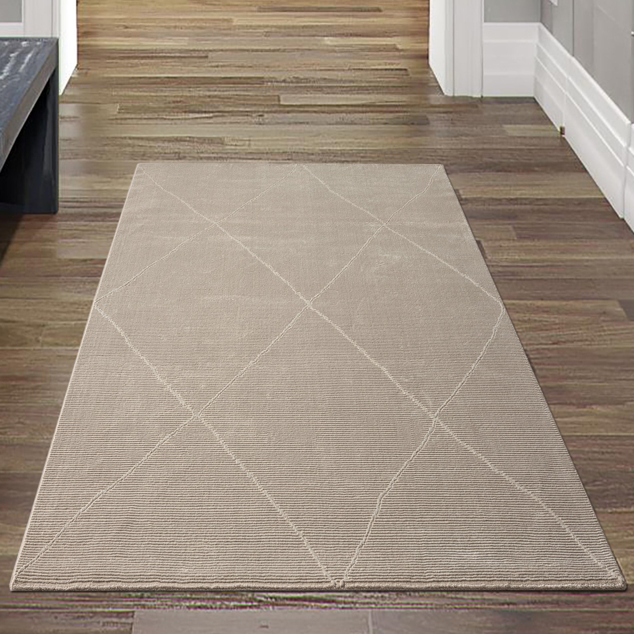 Teppich Klassischer Ribs Teppich • recycelt • weich • Rauten in beige, Teppich-Traum, rechteckig, Höhe: 12 mm