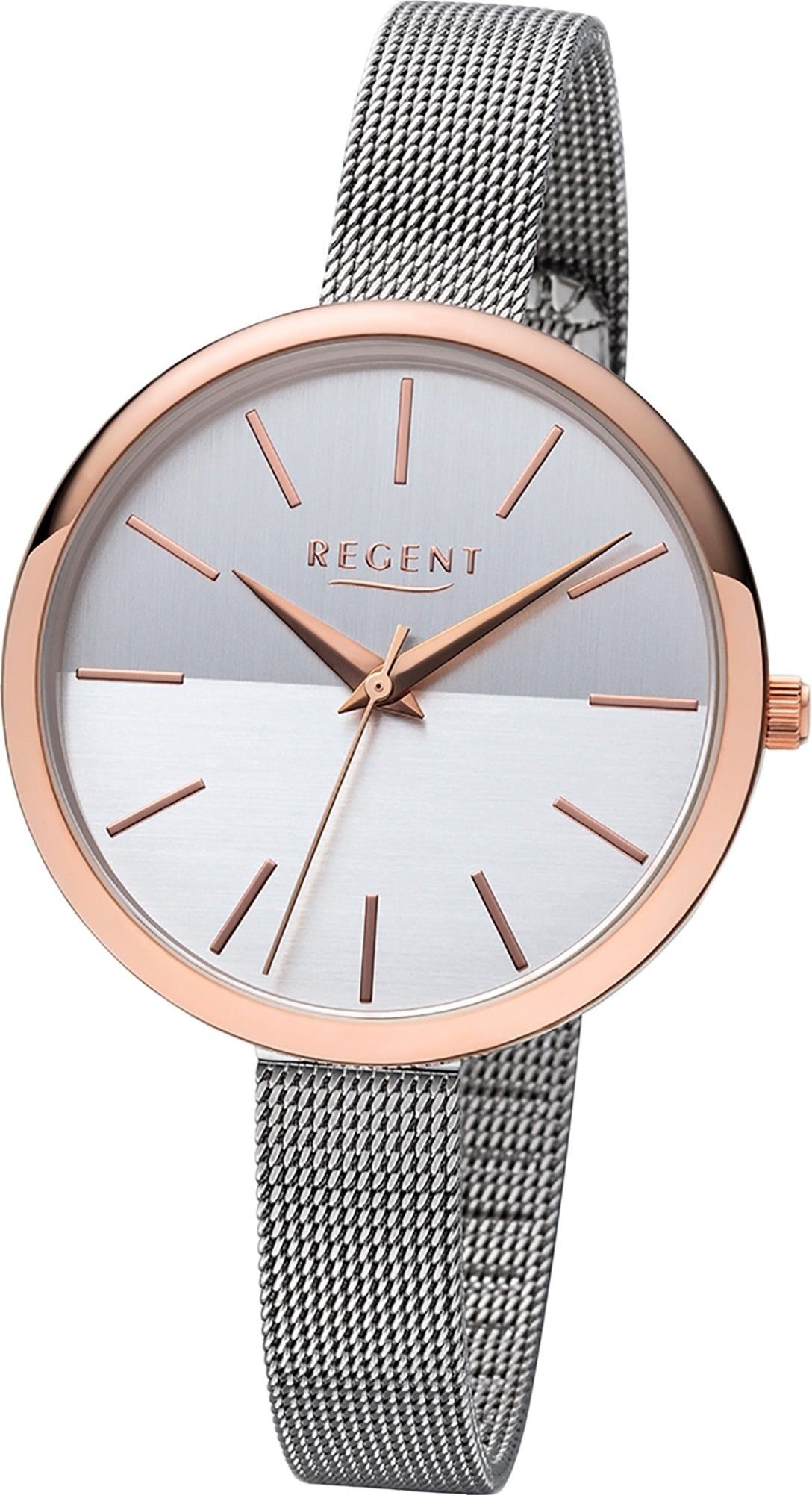 Damen silber, Damenuhr Metallarmband Regent Uhr 36mm) (ca. Analog, mittel Regent F-1170 rundes Gehäuse, Metall Quarzuhr