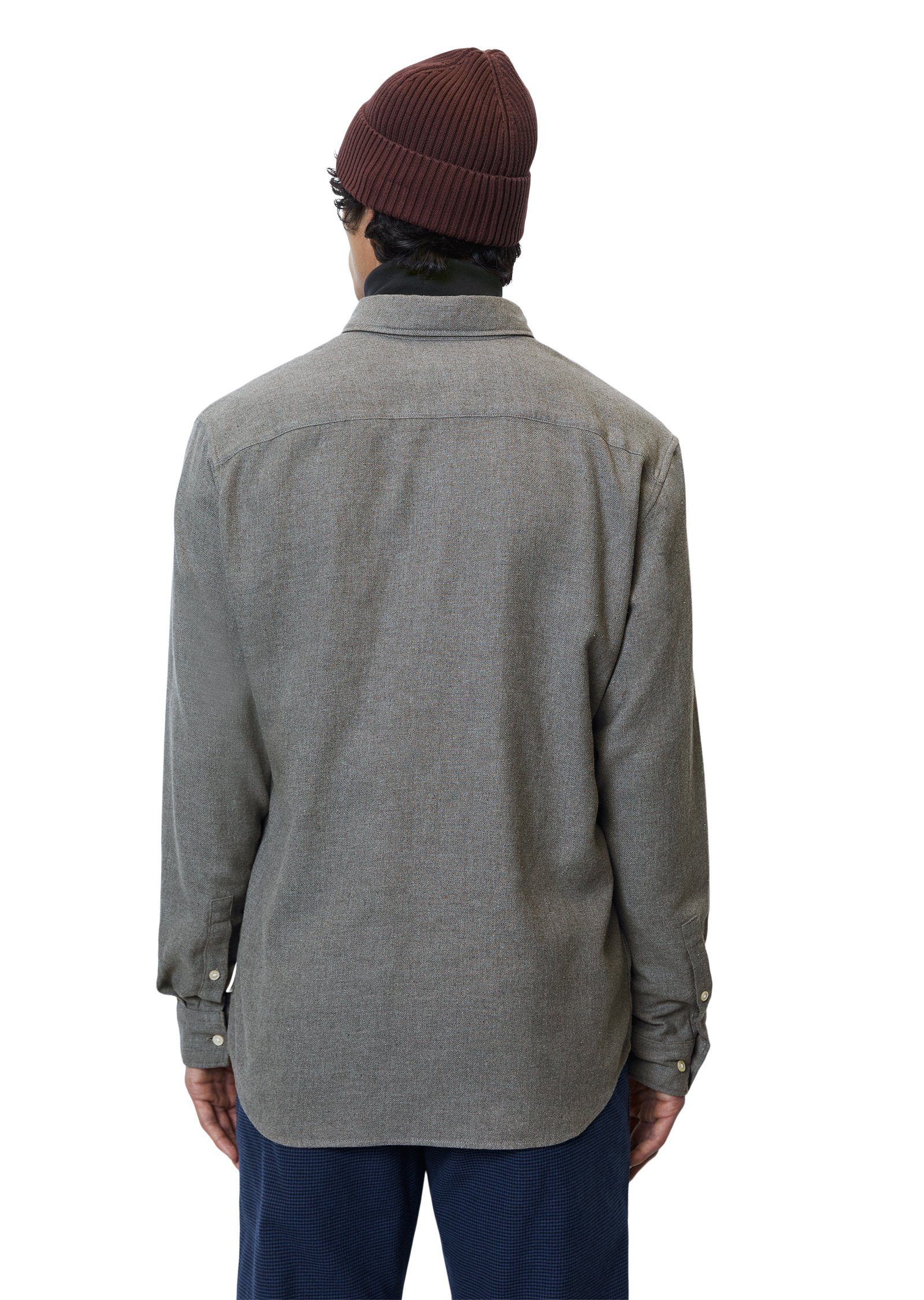 Langarmhemd O'Polo Marc leichtem grau aus Bio-Baumwoll-Flannel