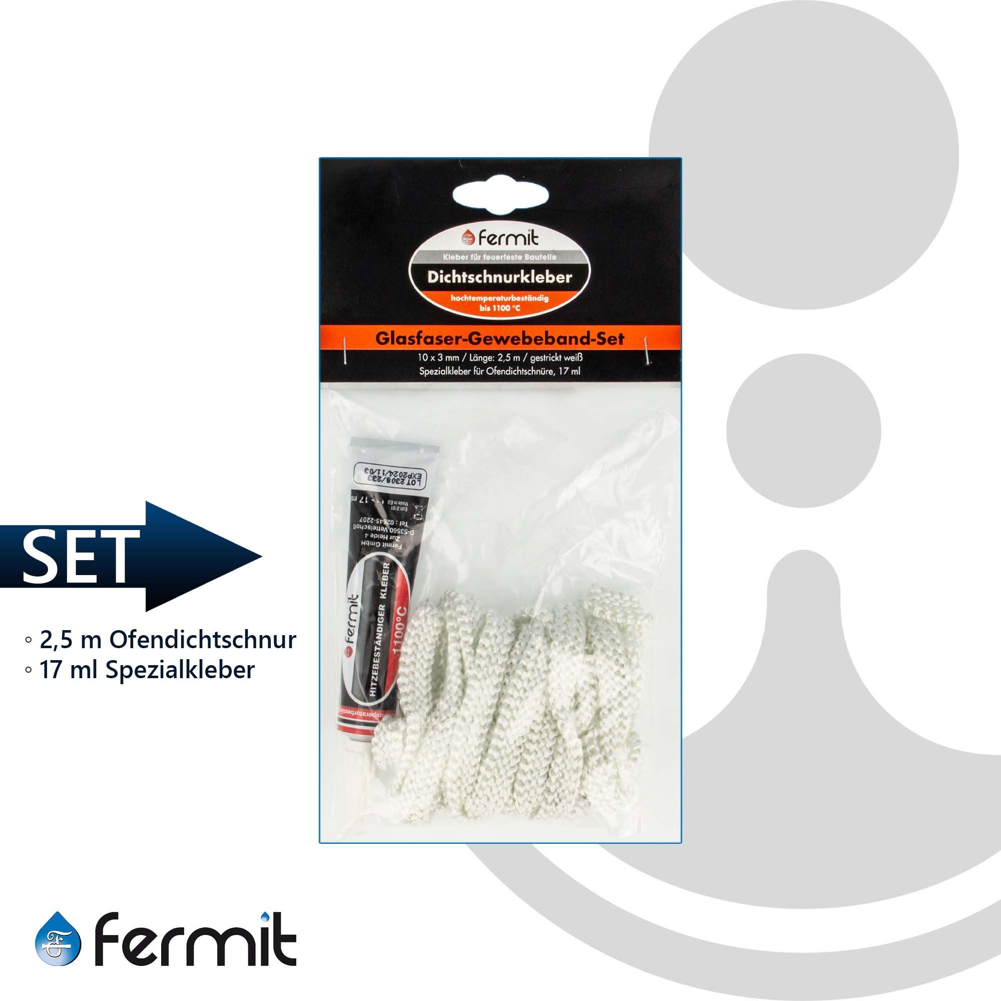Fermit Dichtungsband Glasfaser Rundschnur-Set mit Spezialkleber günstig online kaufen