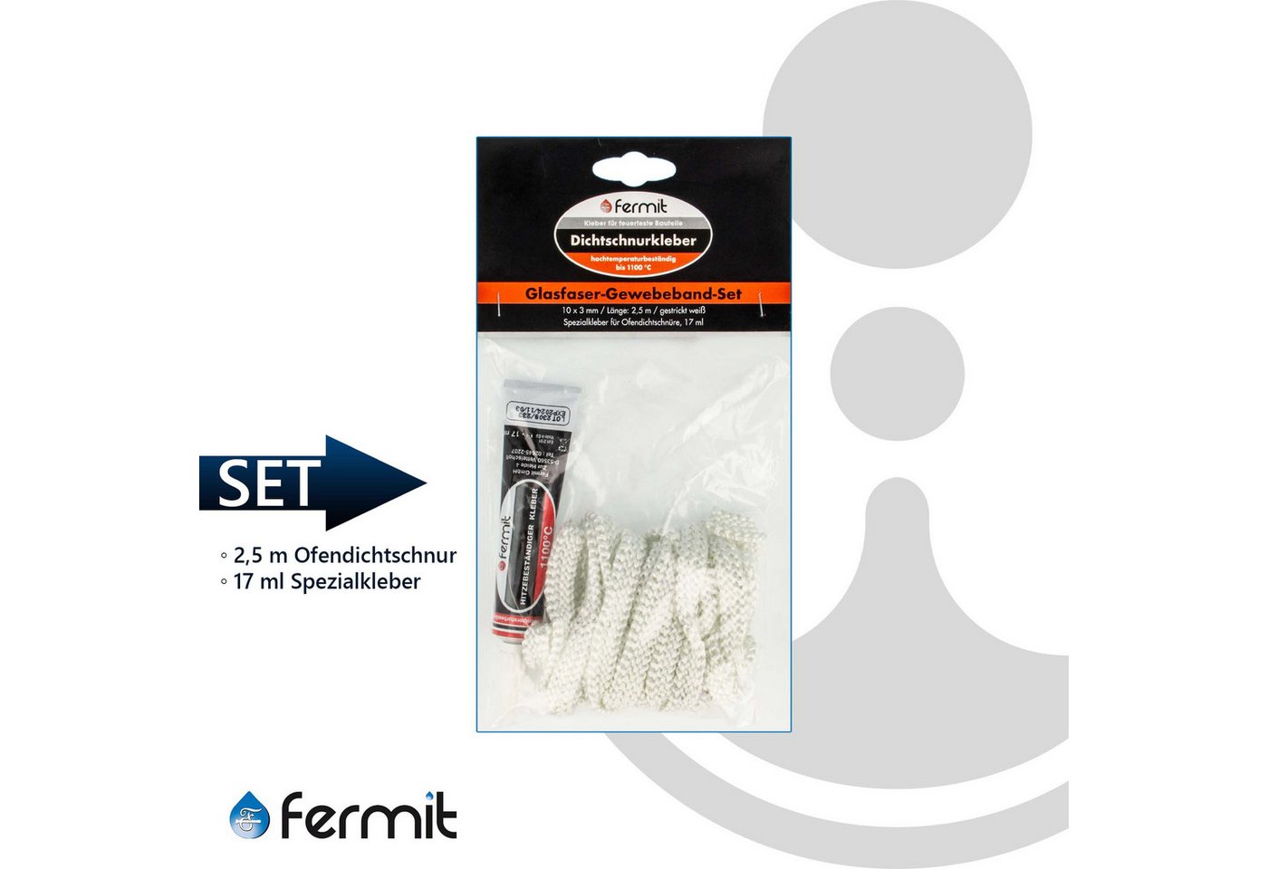 Thumbnail - Fermit Dichtungsband Glasfaser Rundschnur-Set mit Spezialkleber