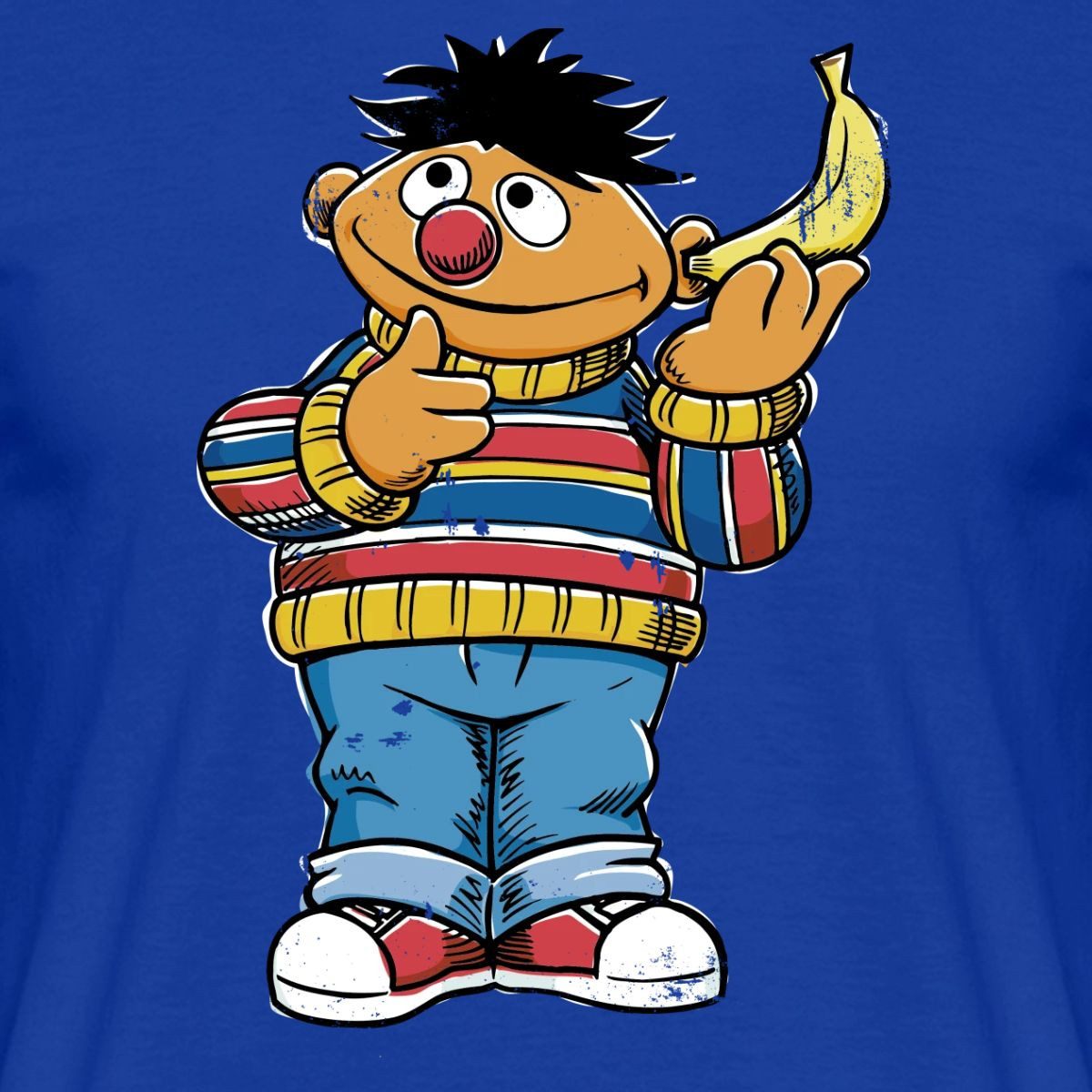 Spreadshirt T-Shirt Sesamstraße Ernie Mit Banane Pose Lustig Used Look Männer T-Shirt (1-tlg)