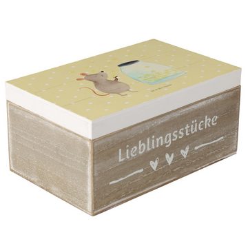 Mr. & Mrs. Panda Dekokiste Maus Sterne - Gelb Pastell - Geschenk, Geburtstag, Hoffnung, Holzkist (1 St)