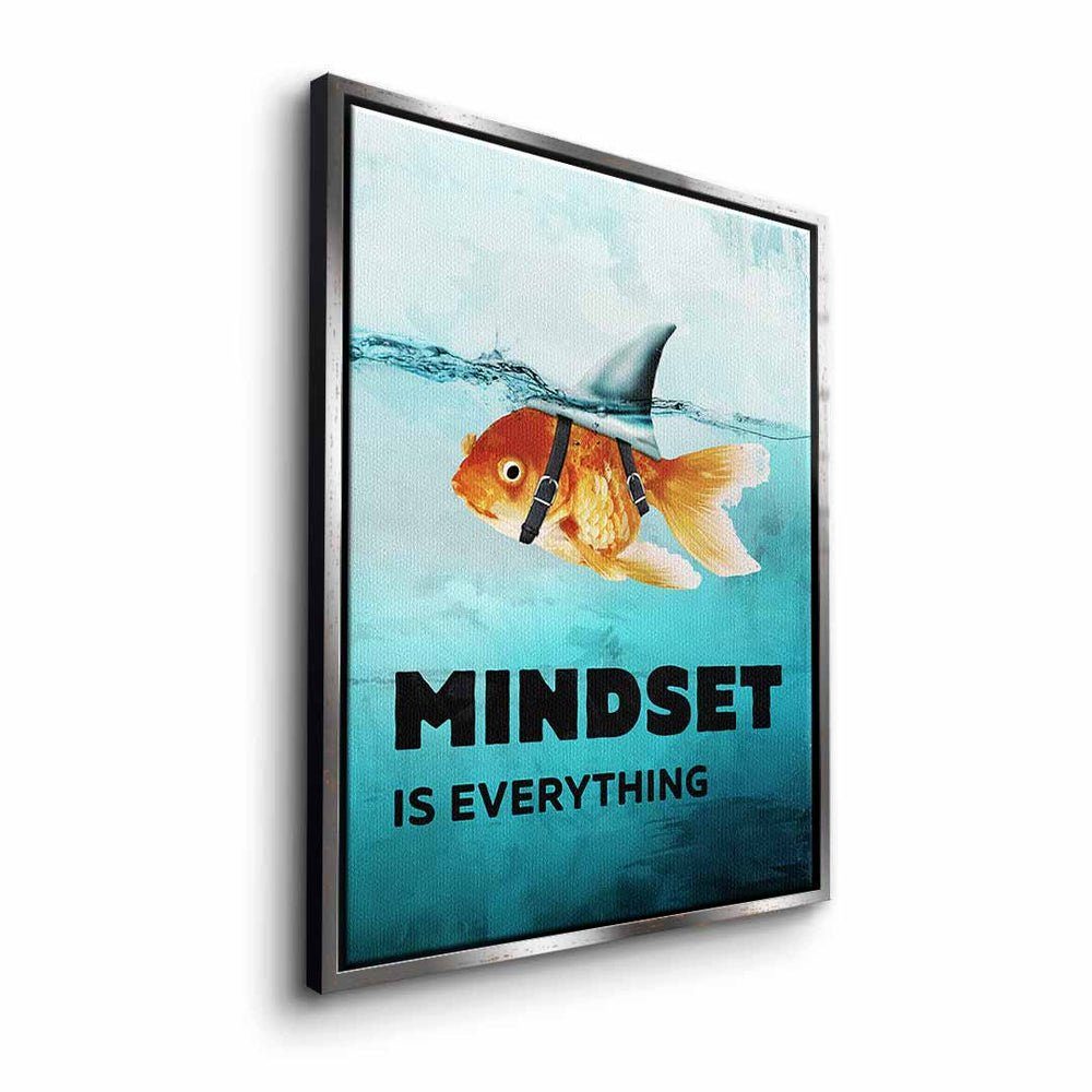 DOTCOMCANVAS® Leinwandbild, Deutsch, Leinwandbild Motivation Mindset is Goldfisch schwarzer mi Rahmen everything Einstellung