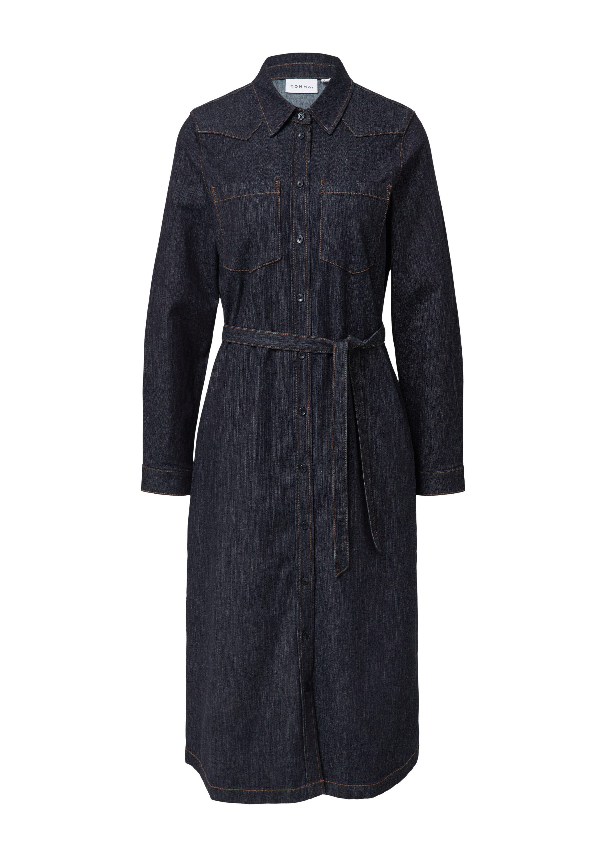 comma Midikleid Kleid Leichtes Denimkleid in Midilänge mit Bindegürtel günstig online kaufen