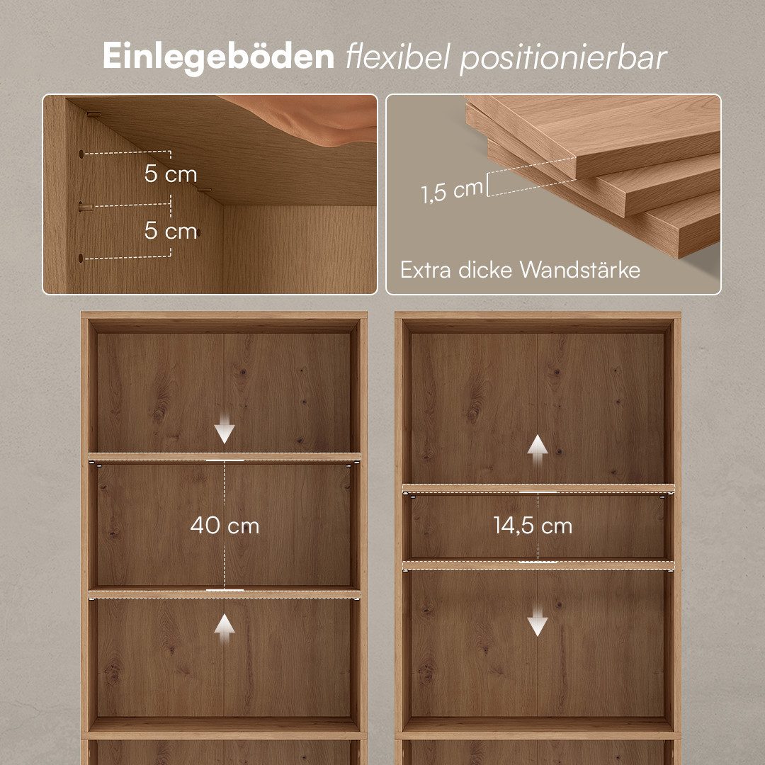 Bellamio Regal Apol Bücherregal 176 cm hoch, mit offenen Fächern & Schubladen, Standregal, Holzregal mit 6 höhenverstellbaren Fächern, 176 cm hoch – Bild 3 von 5