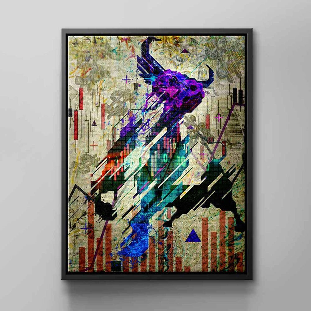 DOTCOMCANVAS® Leinwandbild Be Free, Wandbild Motivation Erfolg Tier Hirsch Dollarsymbol grün violett lil ohne Rahmen | Leinwandbilder