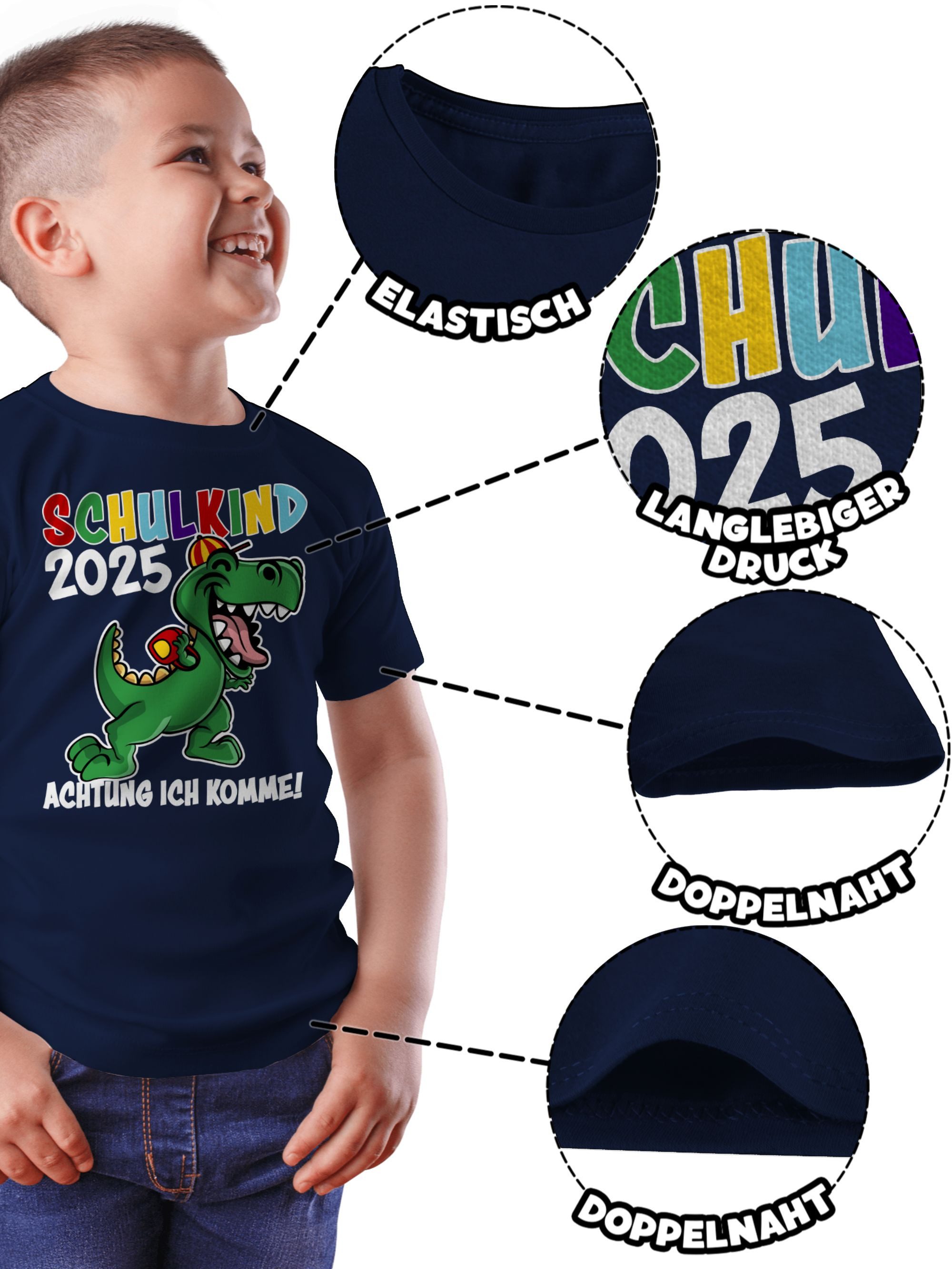 Shirtracer T-Shirt Schulkind 2025 Dino Dinosaurier Einschulung Junge Schulanfang Geschenke