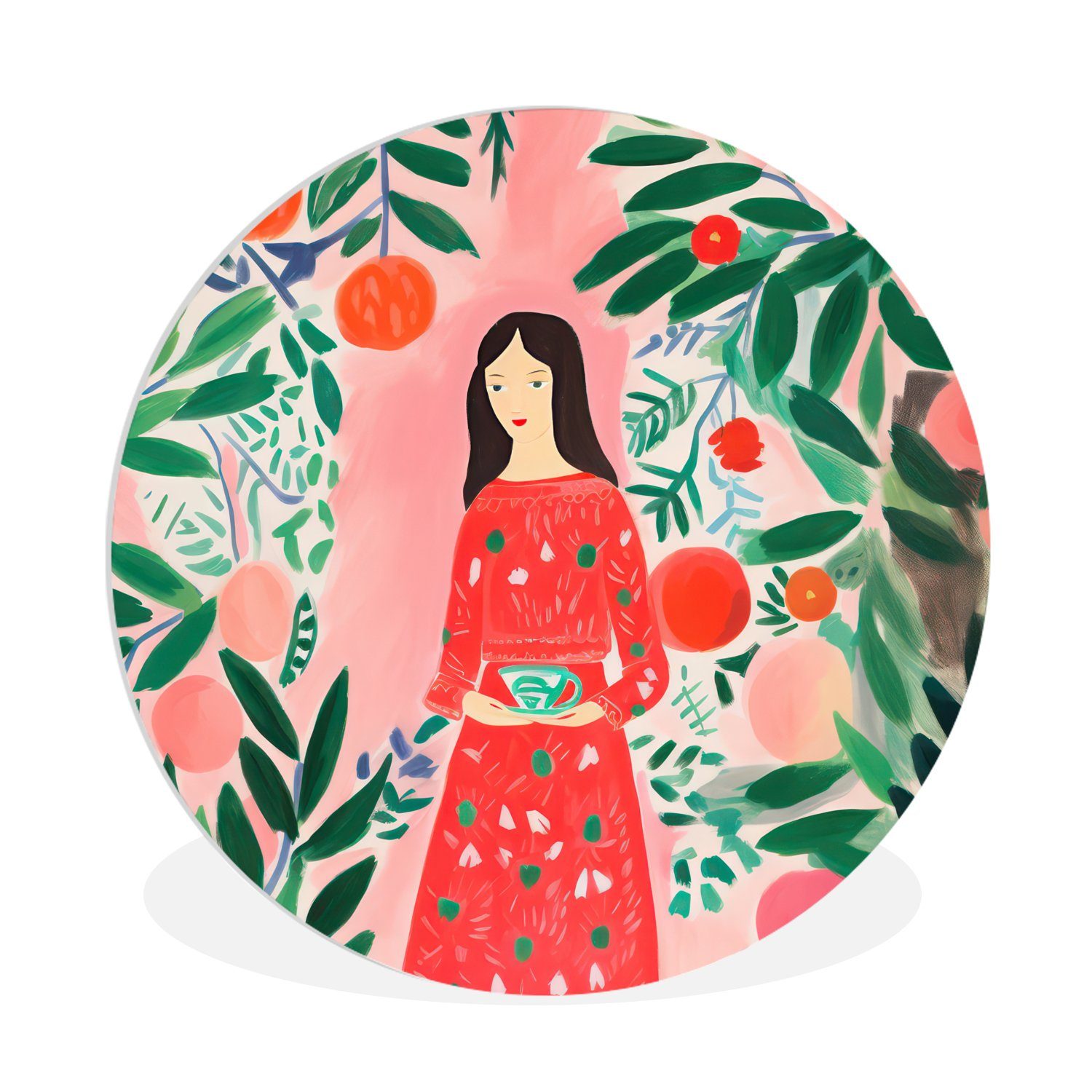 Gemälde Weihnachten - Frau - Pflanzen - Grün - Rot