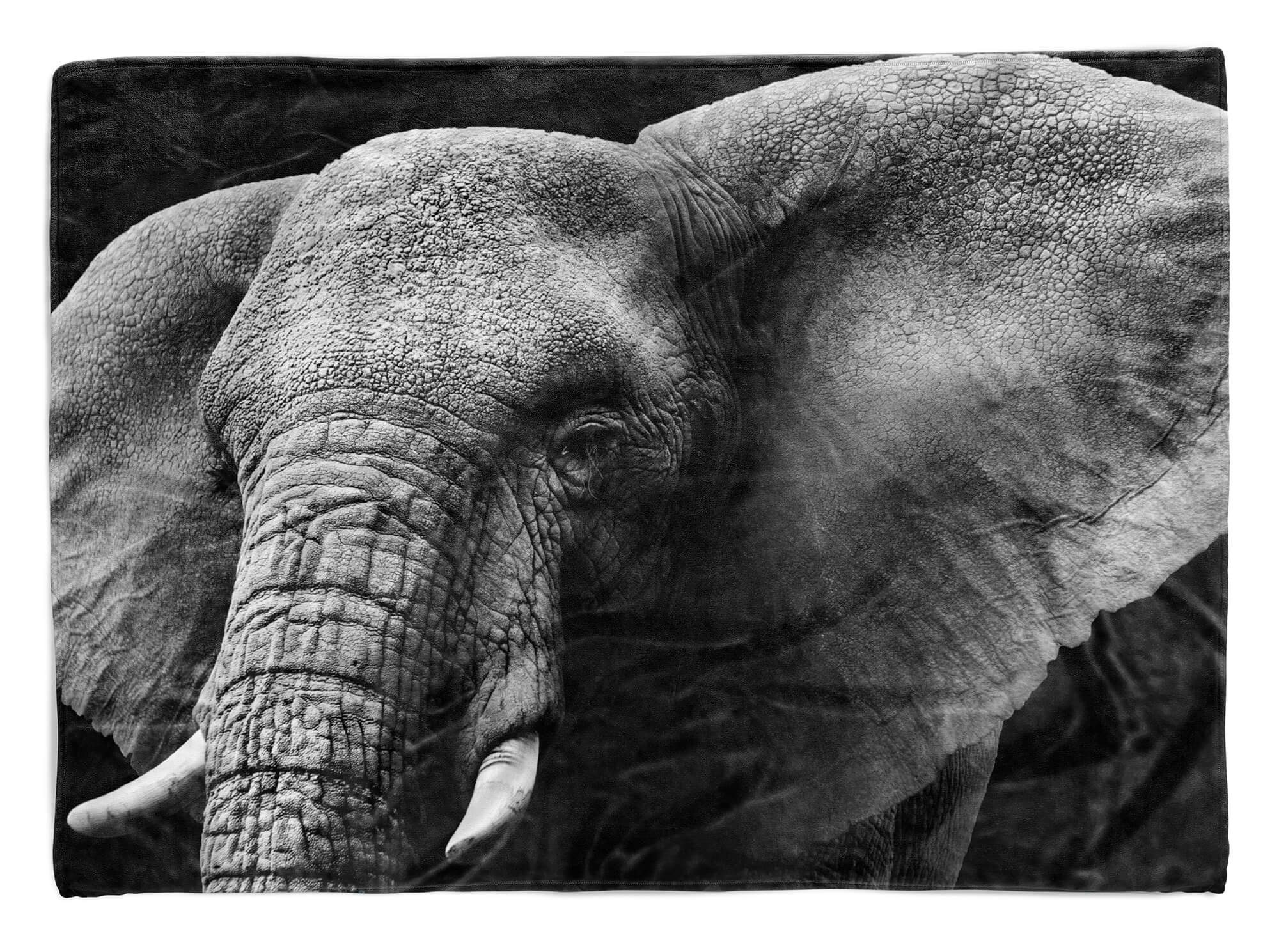 Handtuch Kuscheldecke We, (1-St), Tiermotiv Art Schwarz Sinus Baumwolle-Polyester-Mix Strandhandtuch mit Handtücher Saunatuch Elefant Handtuch