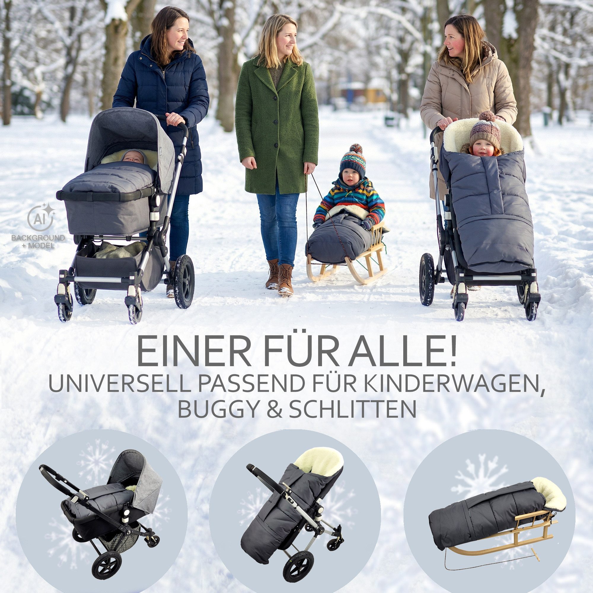 BambiniWelt by Rafael K. Fußsack Winterfußsack Fußsack für Kinderwagen Buggy mumienform Wolle MELIERT, universal für Kinderwagen, Buggy, Jogger, Schlitten – Bild 2 von 5