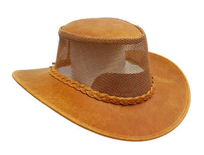 Outbacker Cowboyhut Kinder Cowboy-Hut aus Netz und Leder, Sonnenschutz für Kopf & Gesicht