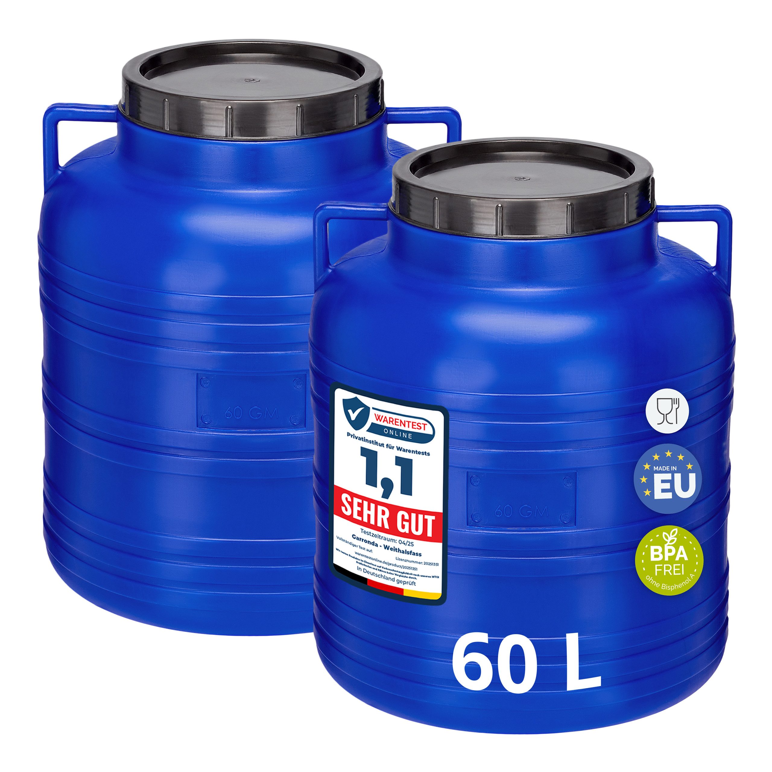 Garronda Regentonne Set BPA-freies Futtertonne Weithalsfass Behälter mit Deckel GD-0132, 60 l, (2-tlg), BPA-Frei