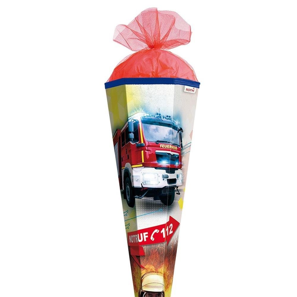 Roth Schultüte Feuerwehr, 85 cm, eckig, mit rotem Tüllverschluss, Rot(h)-Spitze