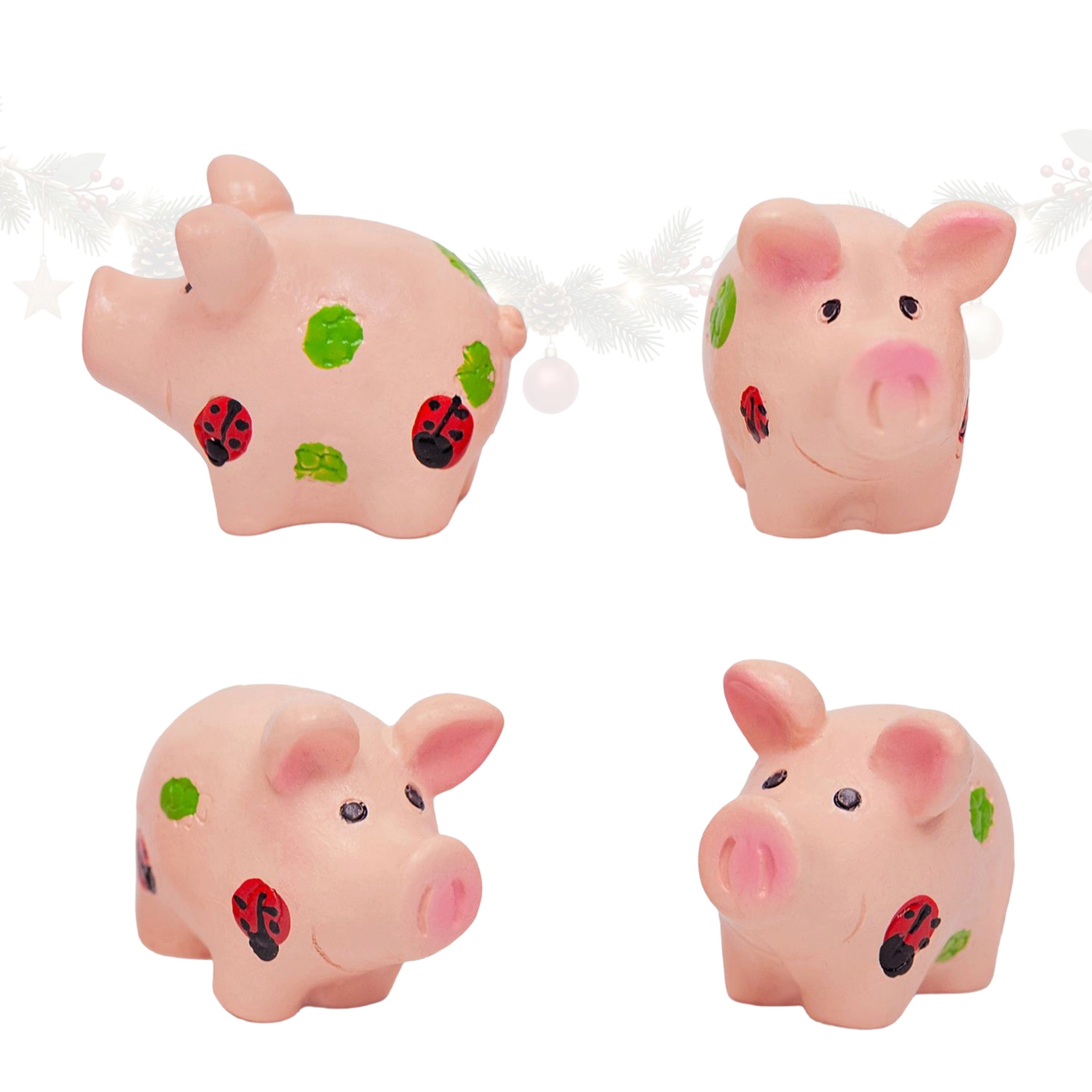 Logbuch-Verlag Dekofigur Glücksschwein Deko Set aus Polyresin, ca. 3 × 2,5 cm, Rosa, 4er-Set