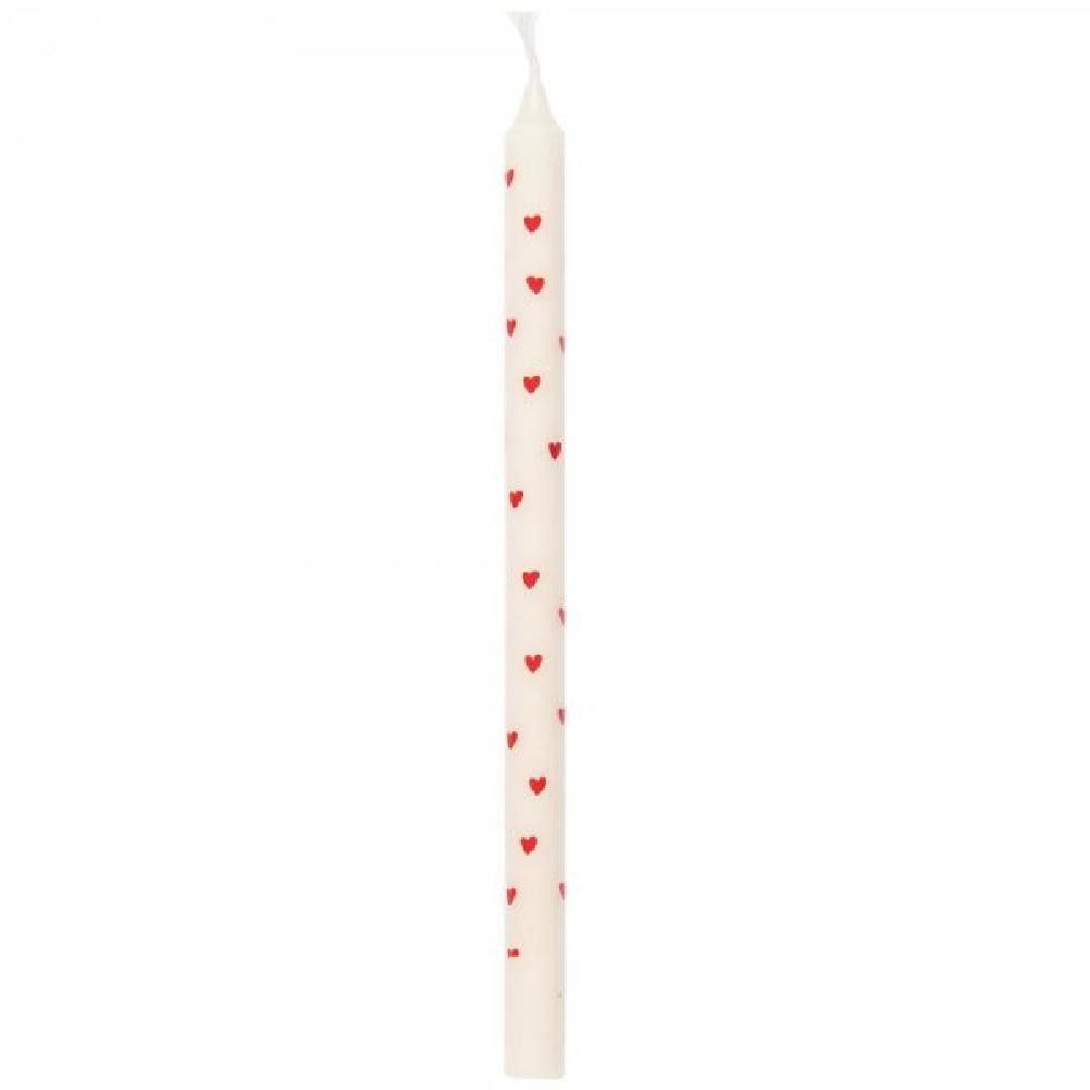 Ib Laursen Tafelkerze Ib Laursen Kerze schmal hoch mit roten Herzen günstig online kaufen