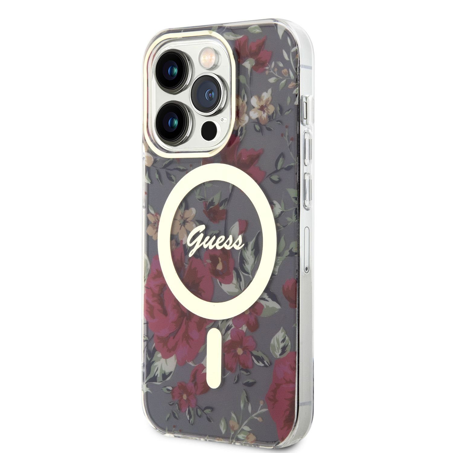 Guess Handyhülle Guess PC/TPU Flowers IML MagSafe Compatible Case für ...